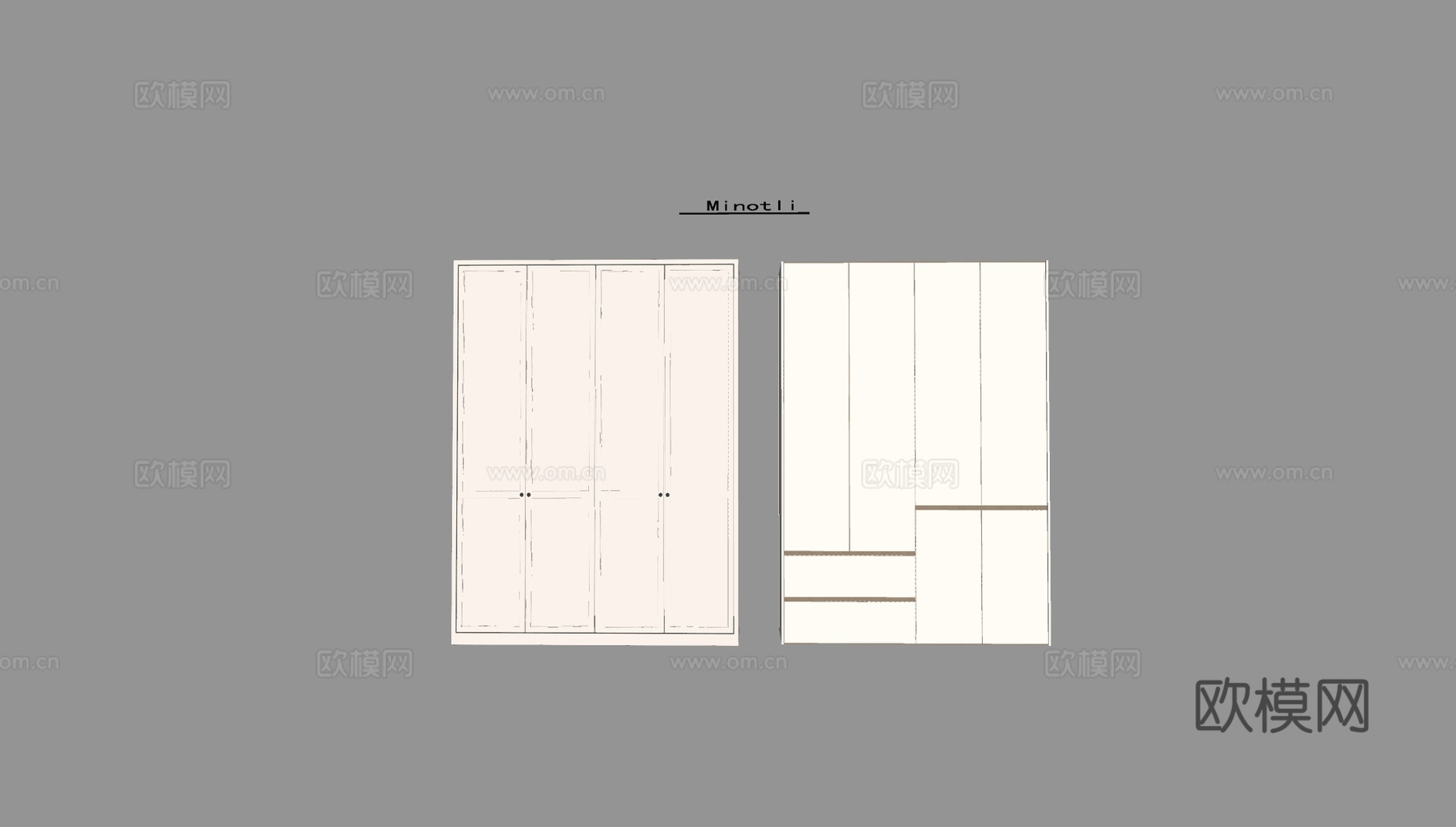 奶油风实木衣柜 衣柜收纳柜储物柜su模型