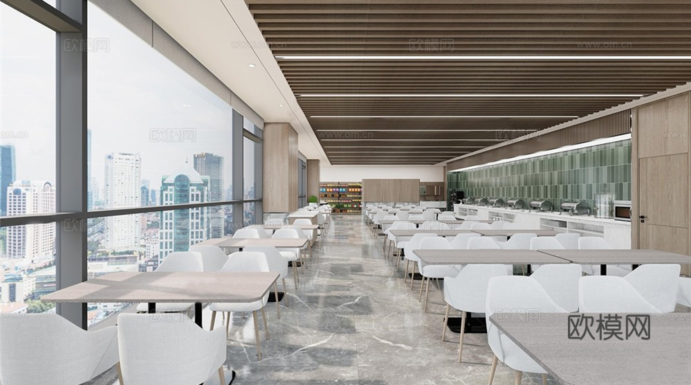 现代员工食堂 企业食堂 员工餐厅su模型