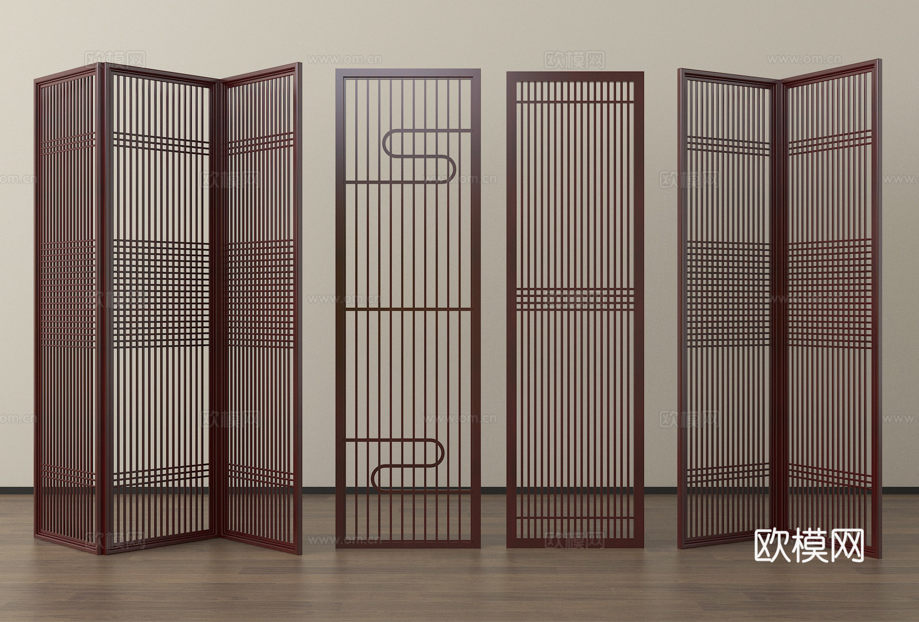 新中式屏风隔断 可折叠屏风su模型