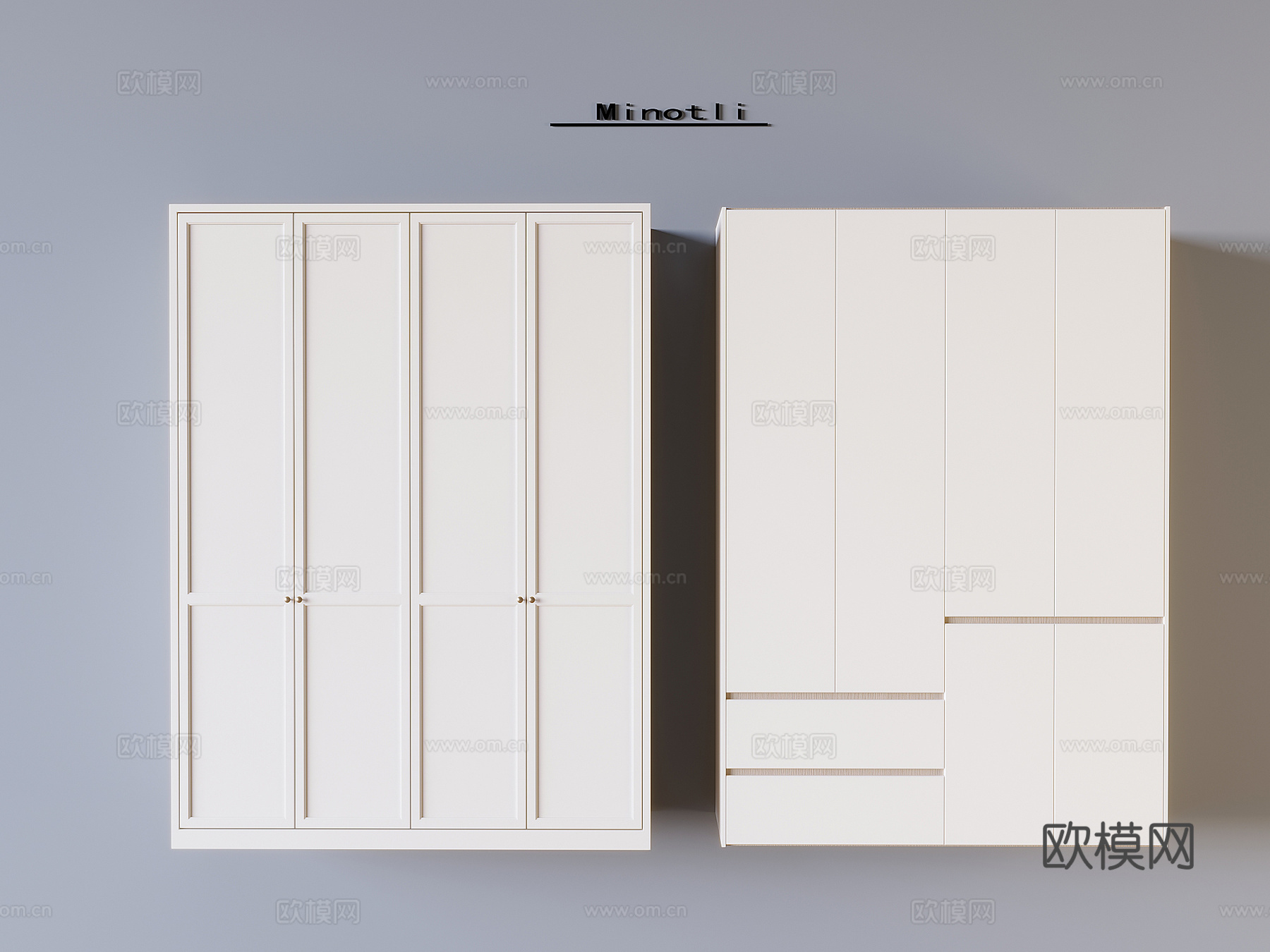 奶油风实木衣柜 衣柜收纳柜储物柜su模型