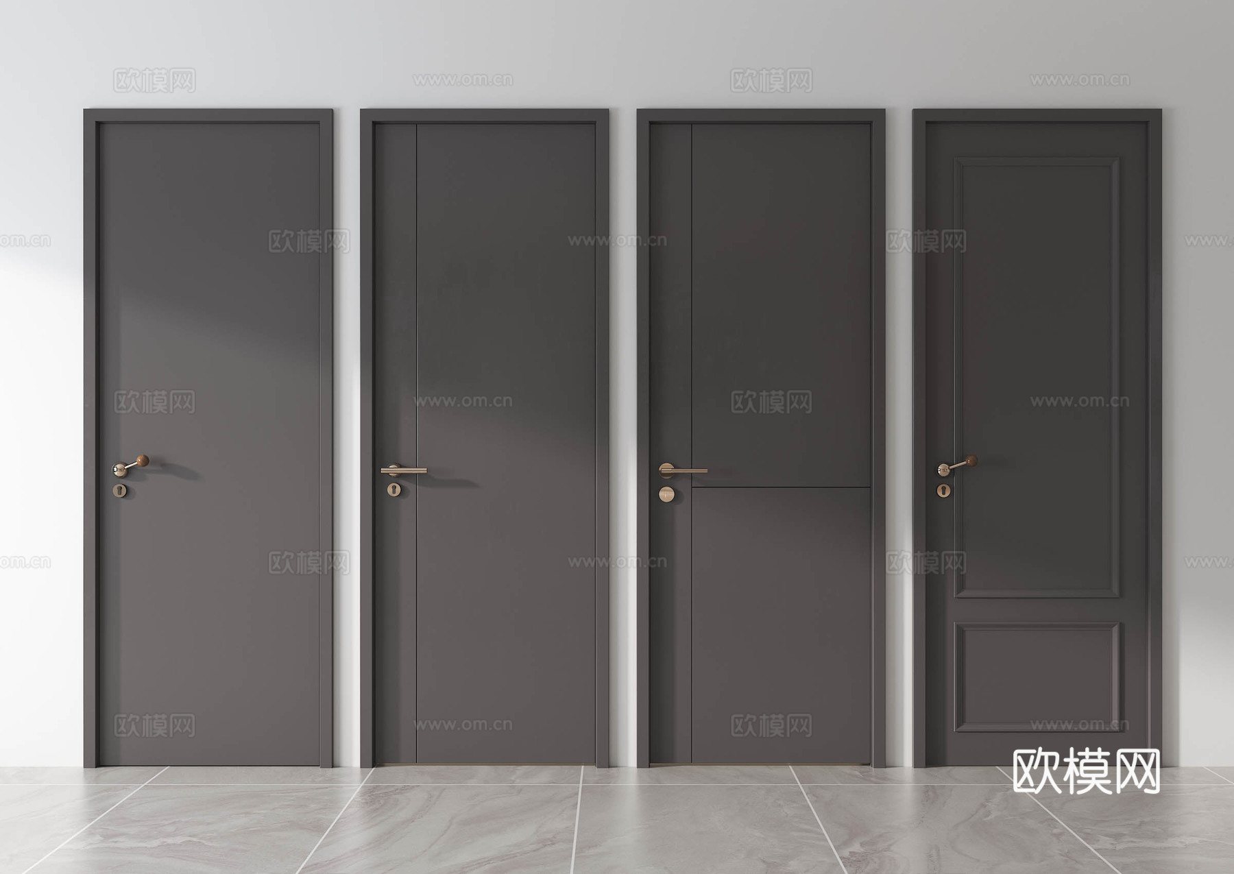 现代单开门 中古风单开门 意式单开门 卧室门su模型