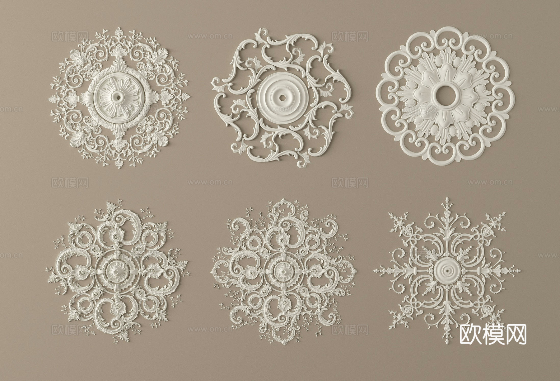法式雕花 灯盘 石膏构件su模型