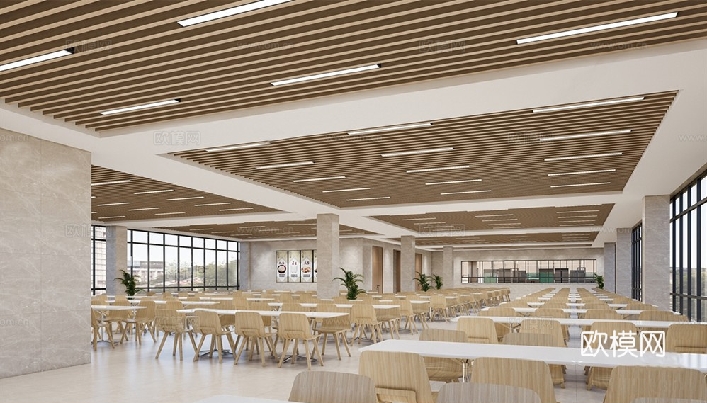 现代食堂 员工食堂 餐桌椅组合su模型