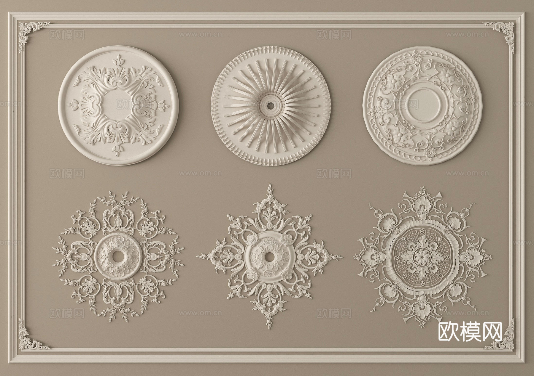 法式雕花 灯盘 石膏构件su模型