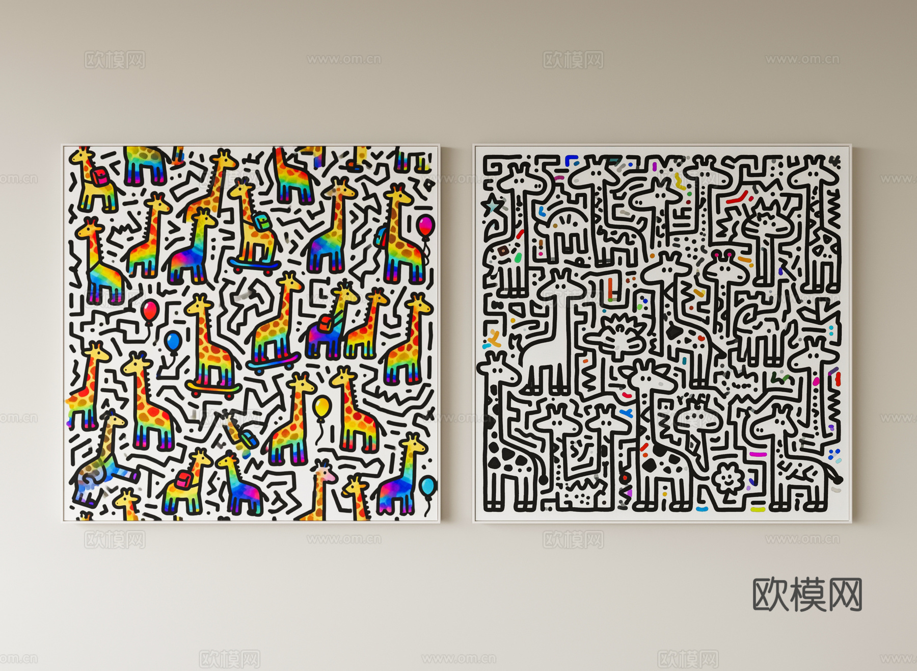 长颈鹿简笔涂鸦画su模型