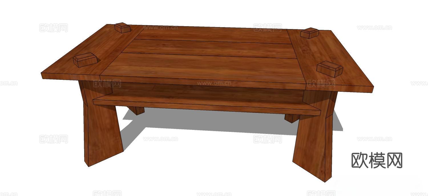 实木桌子 实木茶桌 家用桌子 茶桌 新中式桌子su模型