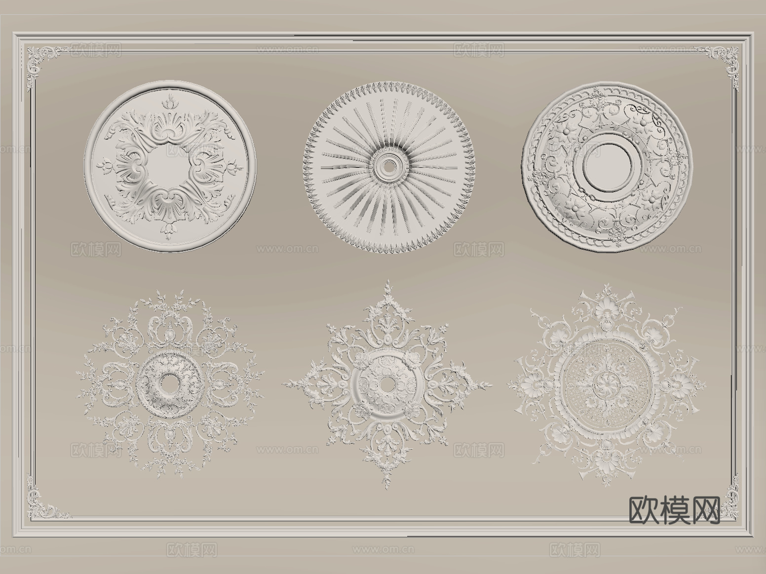 法式雕花 灯盘 石膏构件su模型