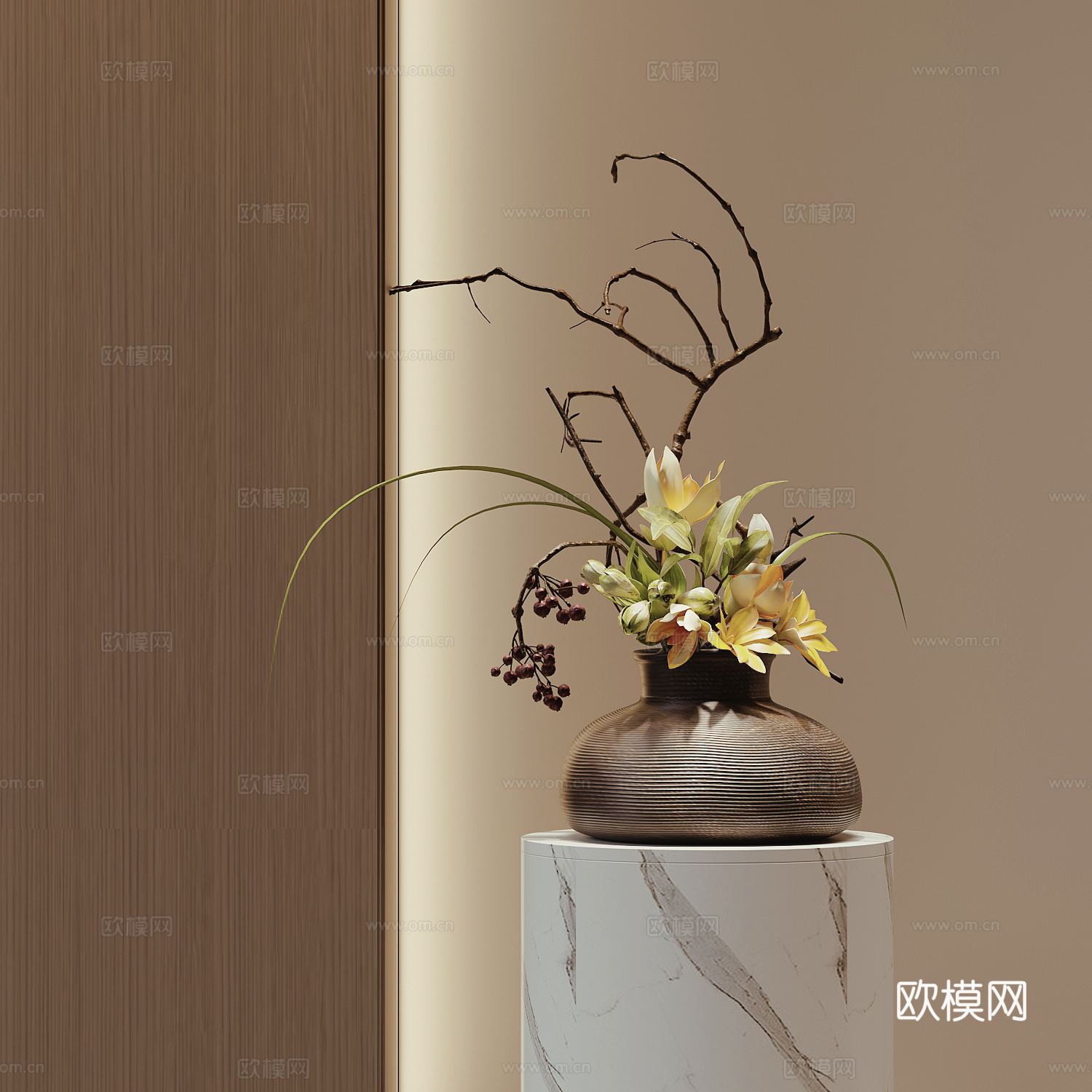 现代花瓶花艺插花3d模型下载