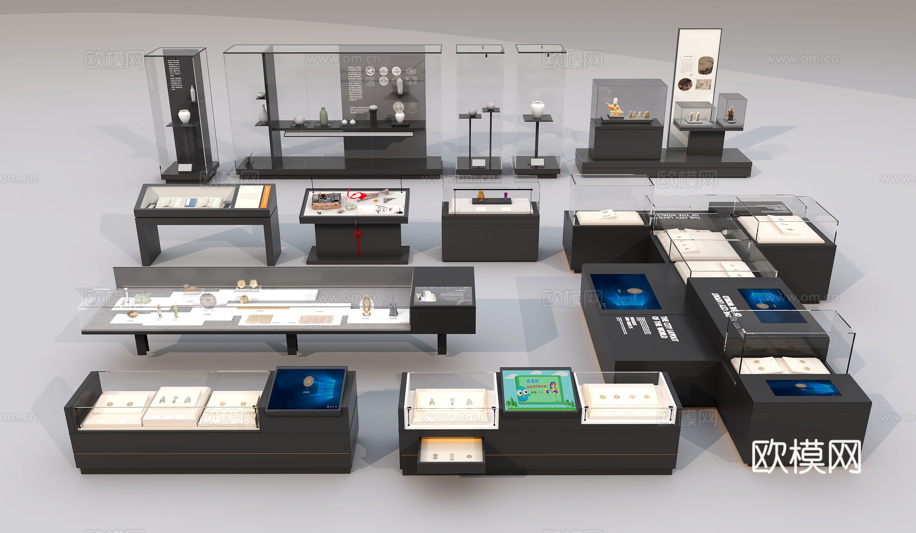 博物馆展柜 展托 智能展柜3d模型下载（渲染图1）