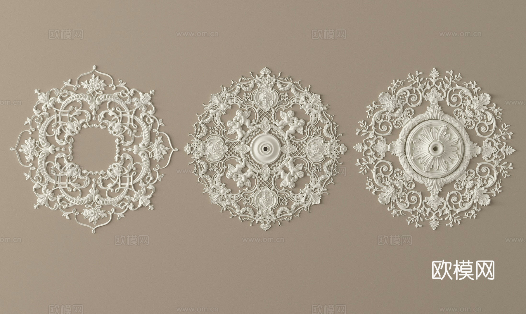 法式雕花 灯盘 石膏构件su模型