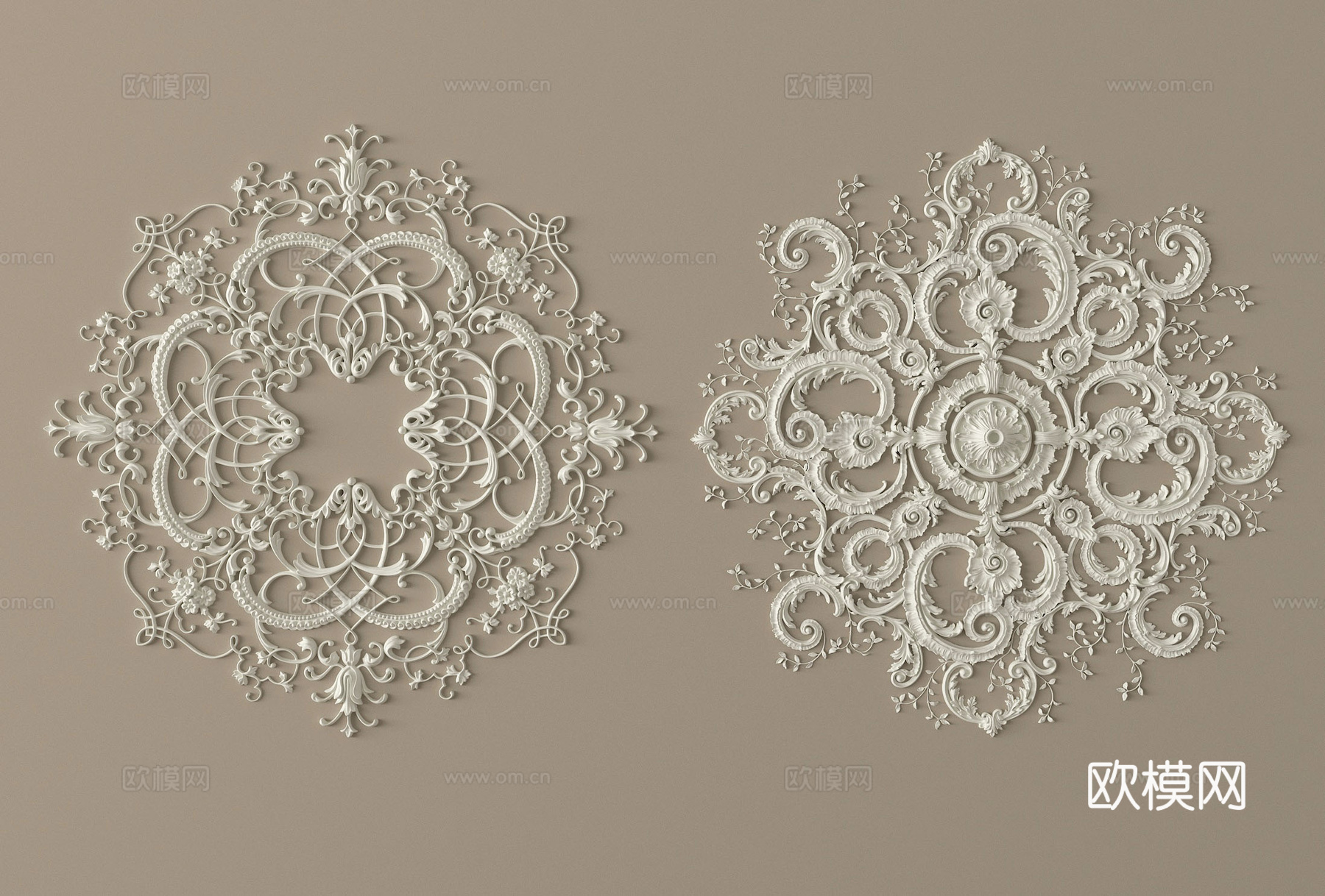 法式雕花 灯盘 石膏构件su模型