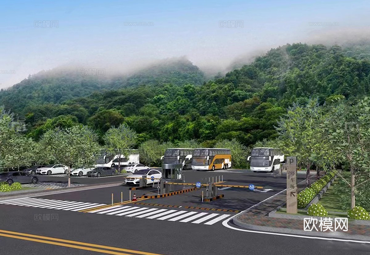 现代生态停车场 户外停车场 景区停车场su模型