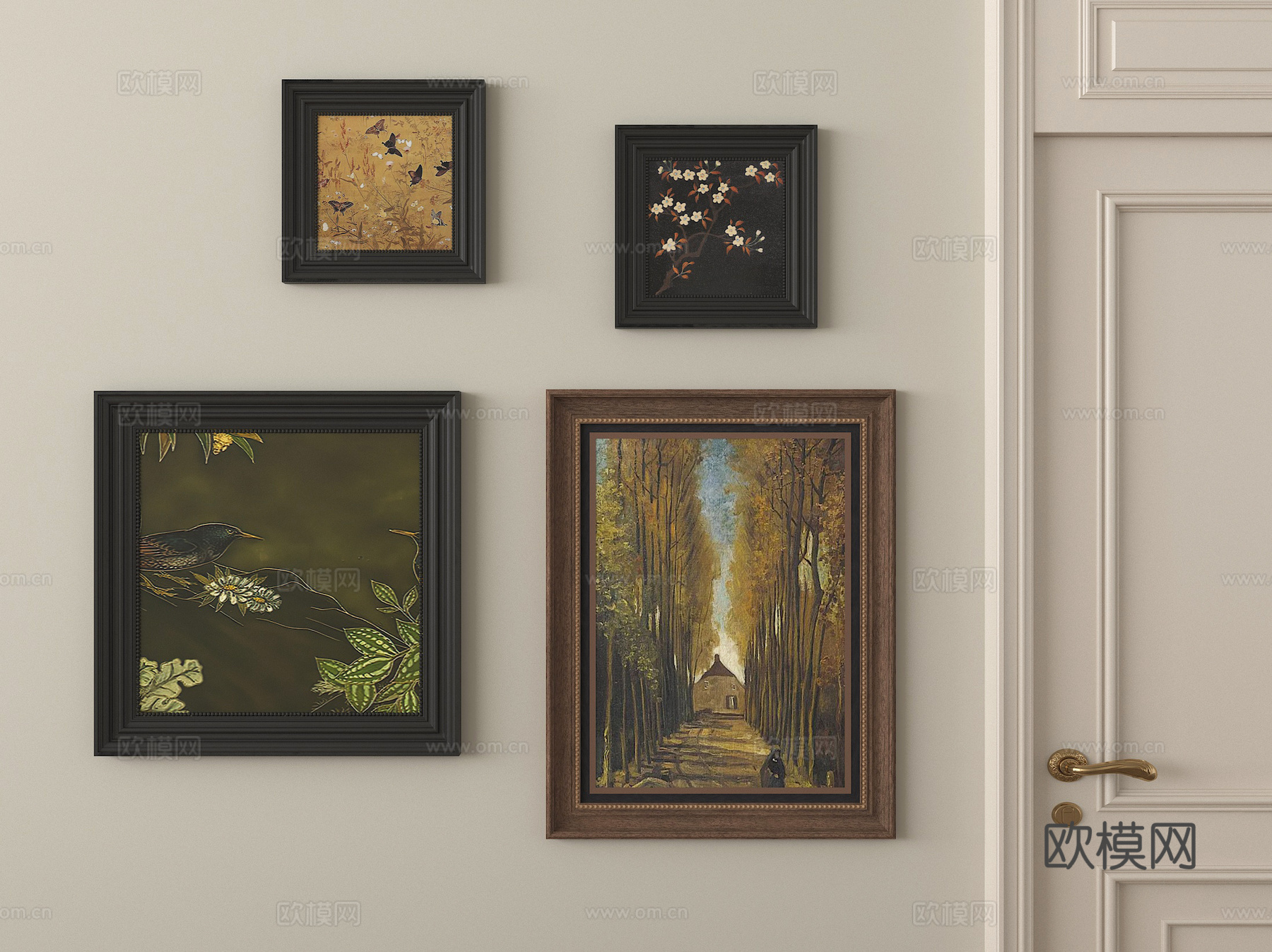 北欧复古装饰画 挂画 油画su模型