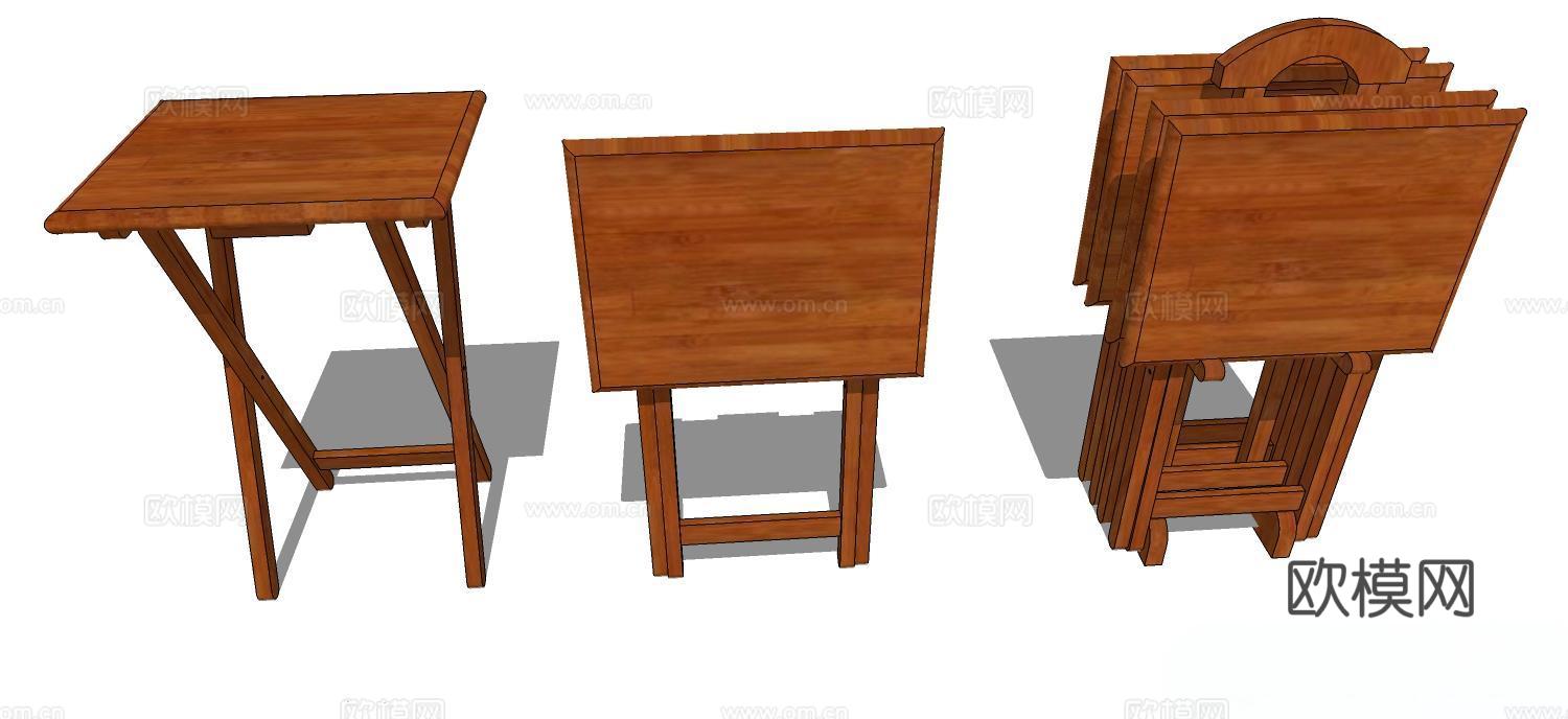 实木桌子 实木餐桌 家用桌子 折叠餐桌 新中式桌子 折叠桌su模型