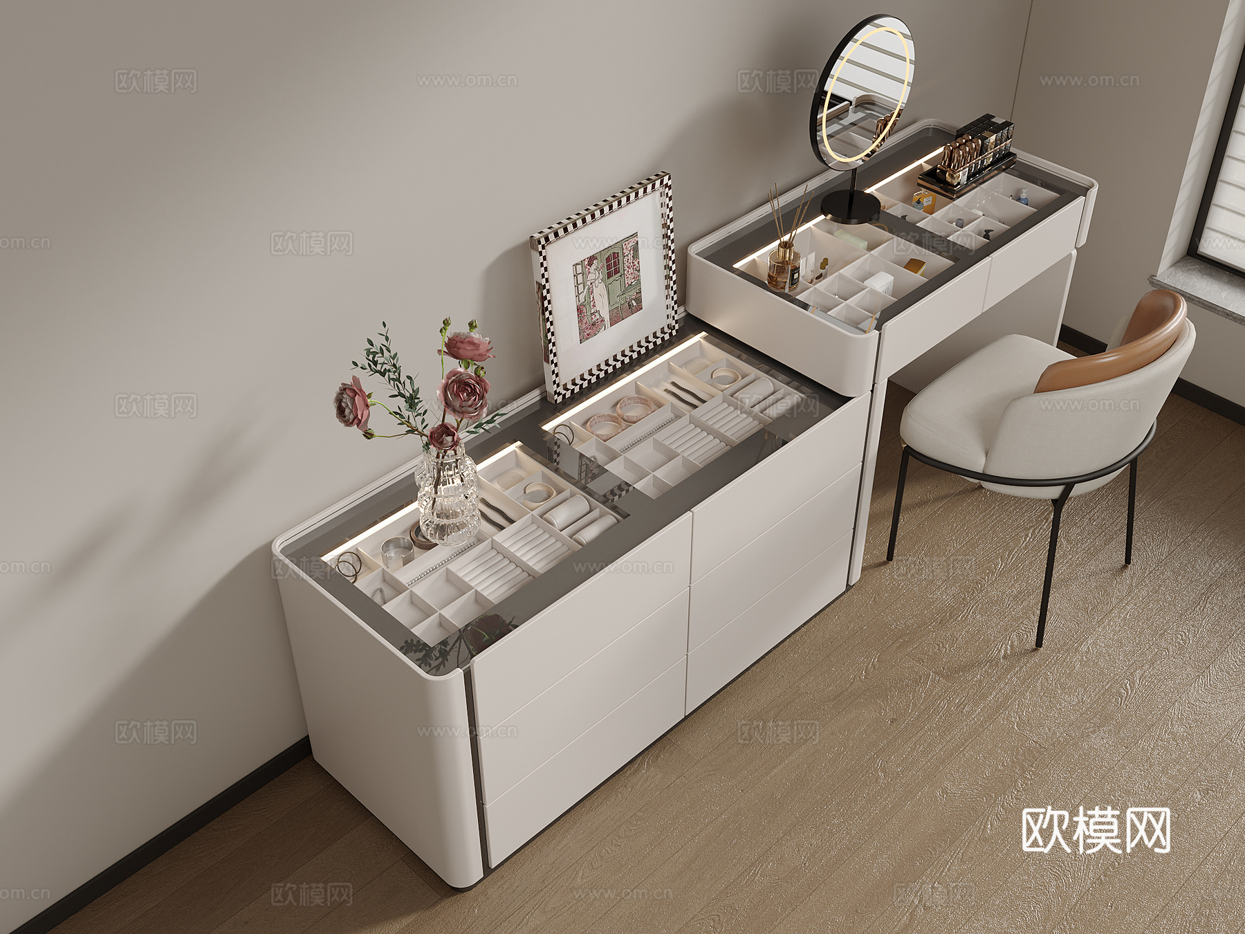 现代轻奢梳妆台3d模型下载