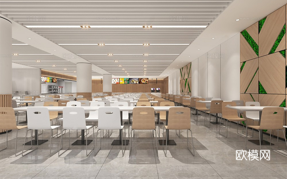 现代员工食堂 员工餐厅su模型