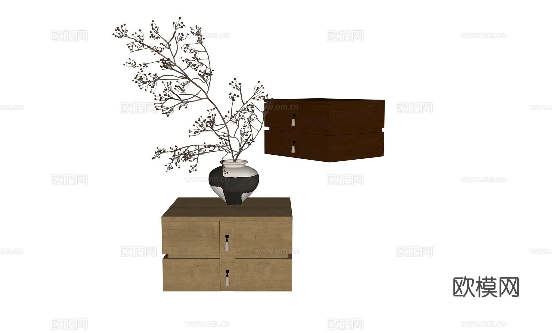 现代原木中古床头柜su模型