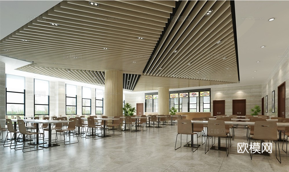 现代员工食堂 员工餐厅su模型