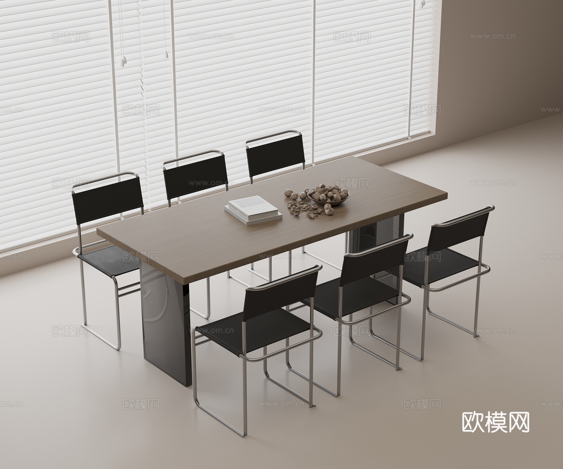 现代餐桌 实木餐桌 金属餐椅 餐桌椅组合 亚克力桌脚su模型