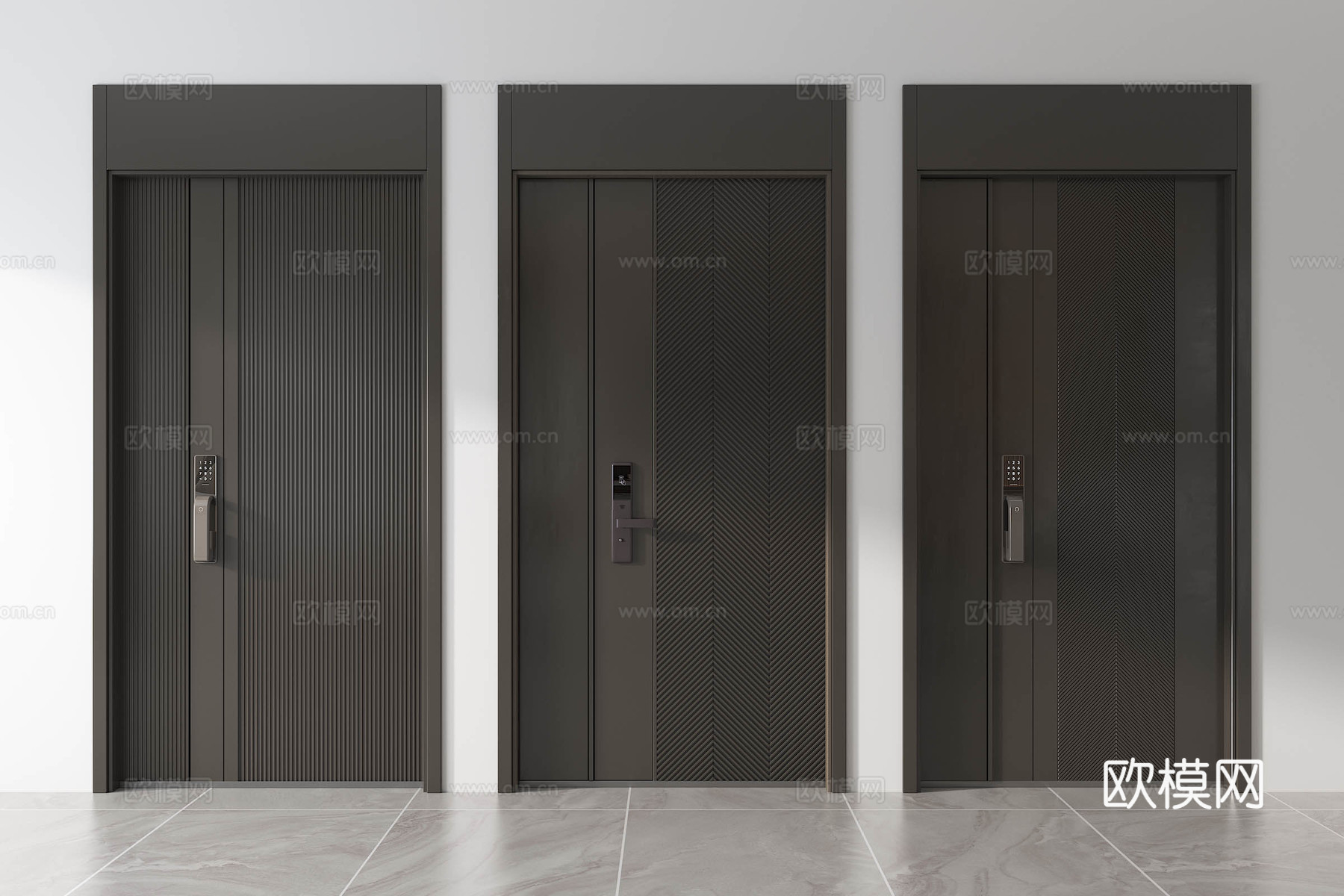 现代防盗门 子母门 入户门 组合门su模型