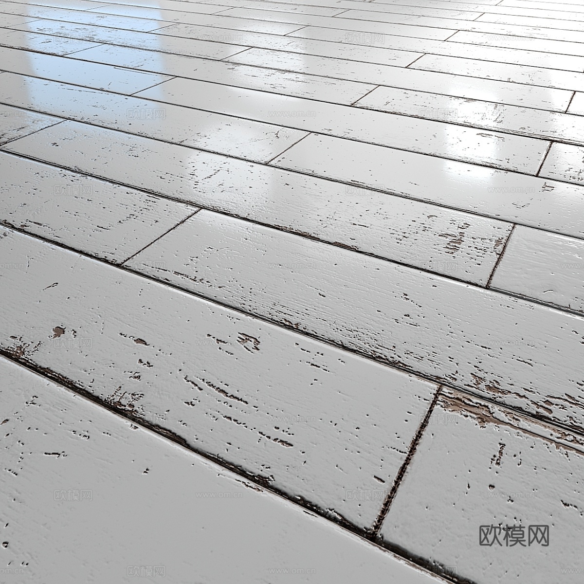 白色涂漆砖形拼花地板 - PBR材质3d模型下载