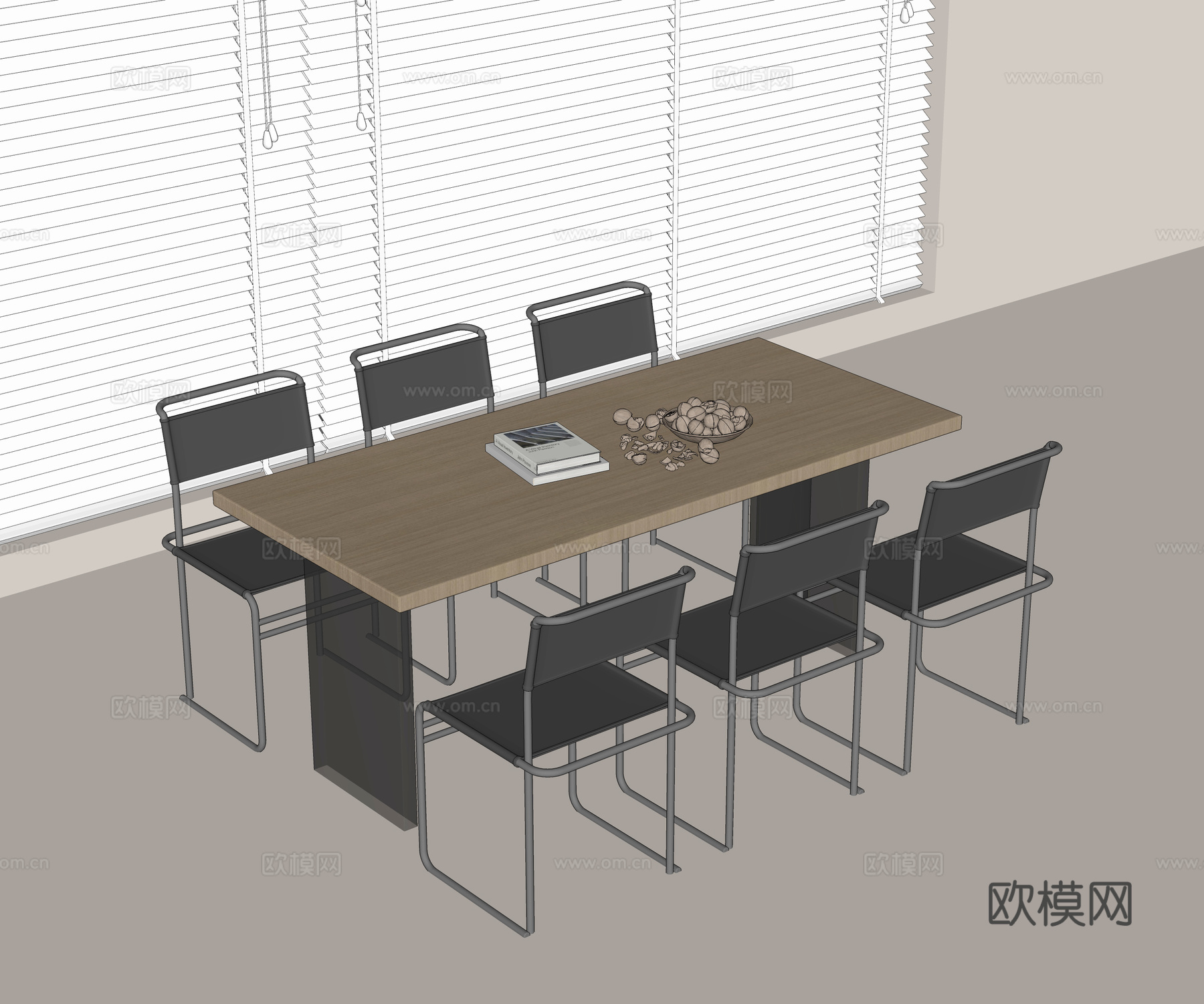 现代餐桌 实木餐桌 金属餐椅 餐桌椅组合 亚克力桌脚su模型