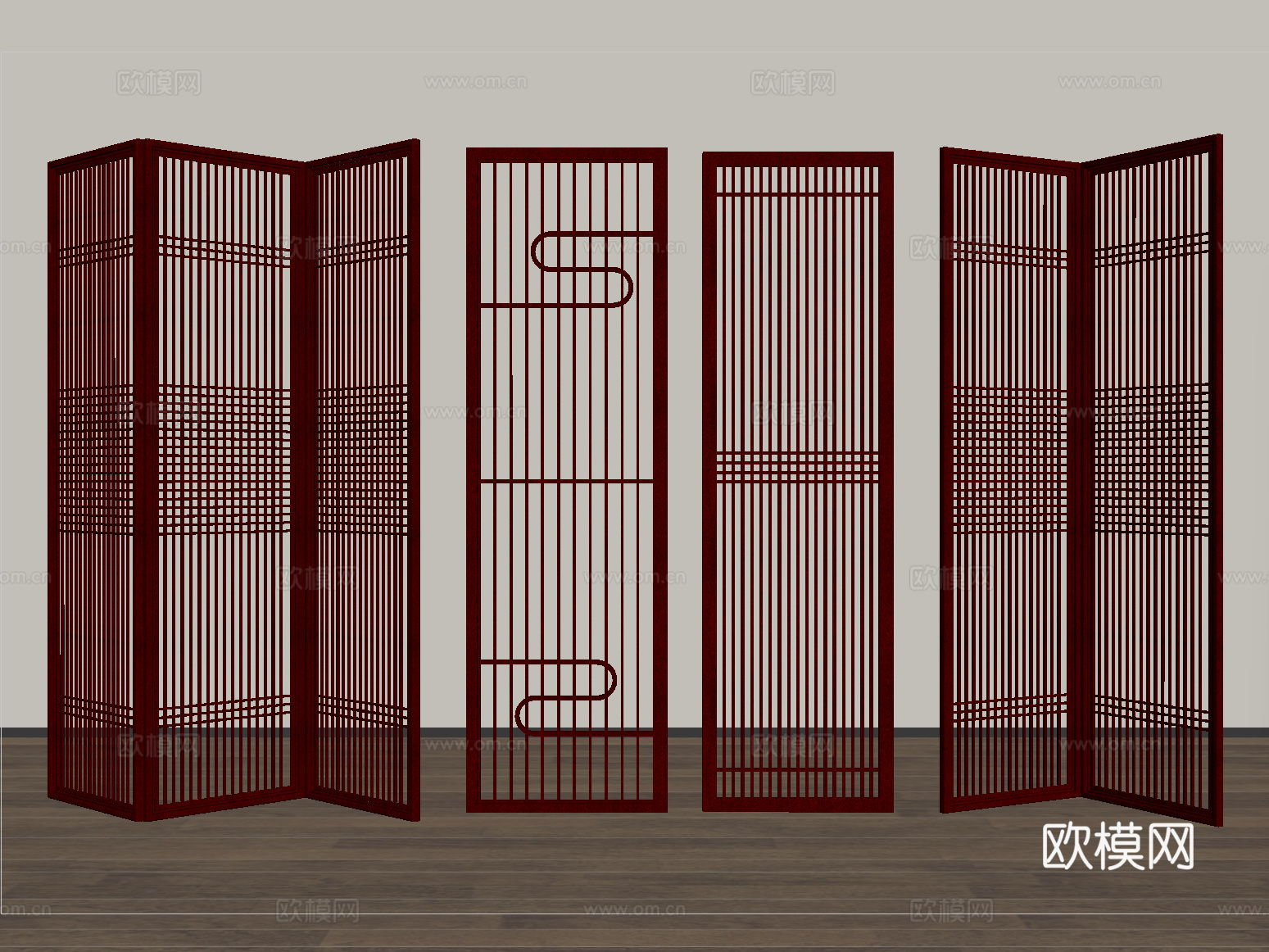 新中式屏风隔断 可折叠屏风su模型