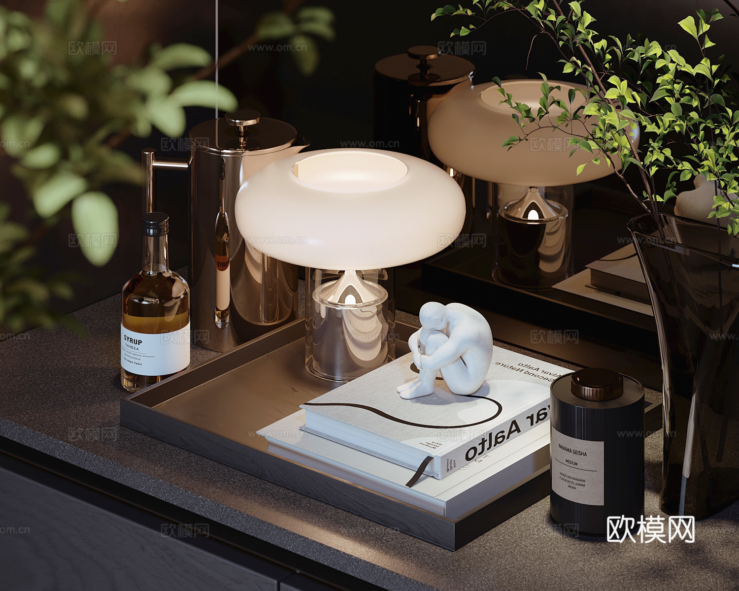 现代装饰品摆件台灯书籍su模型