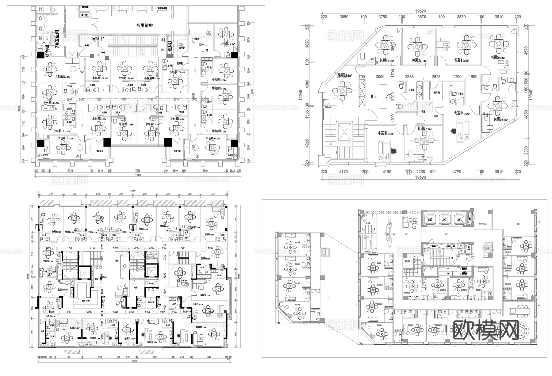 最新15套 棋牌室平面图 施工图合集cad施工图