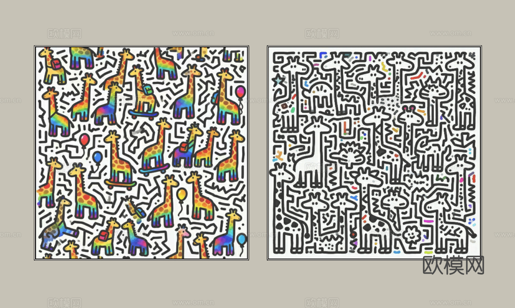 长颈鹿简笔涂鸦画su模型