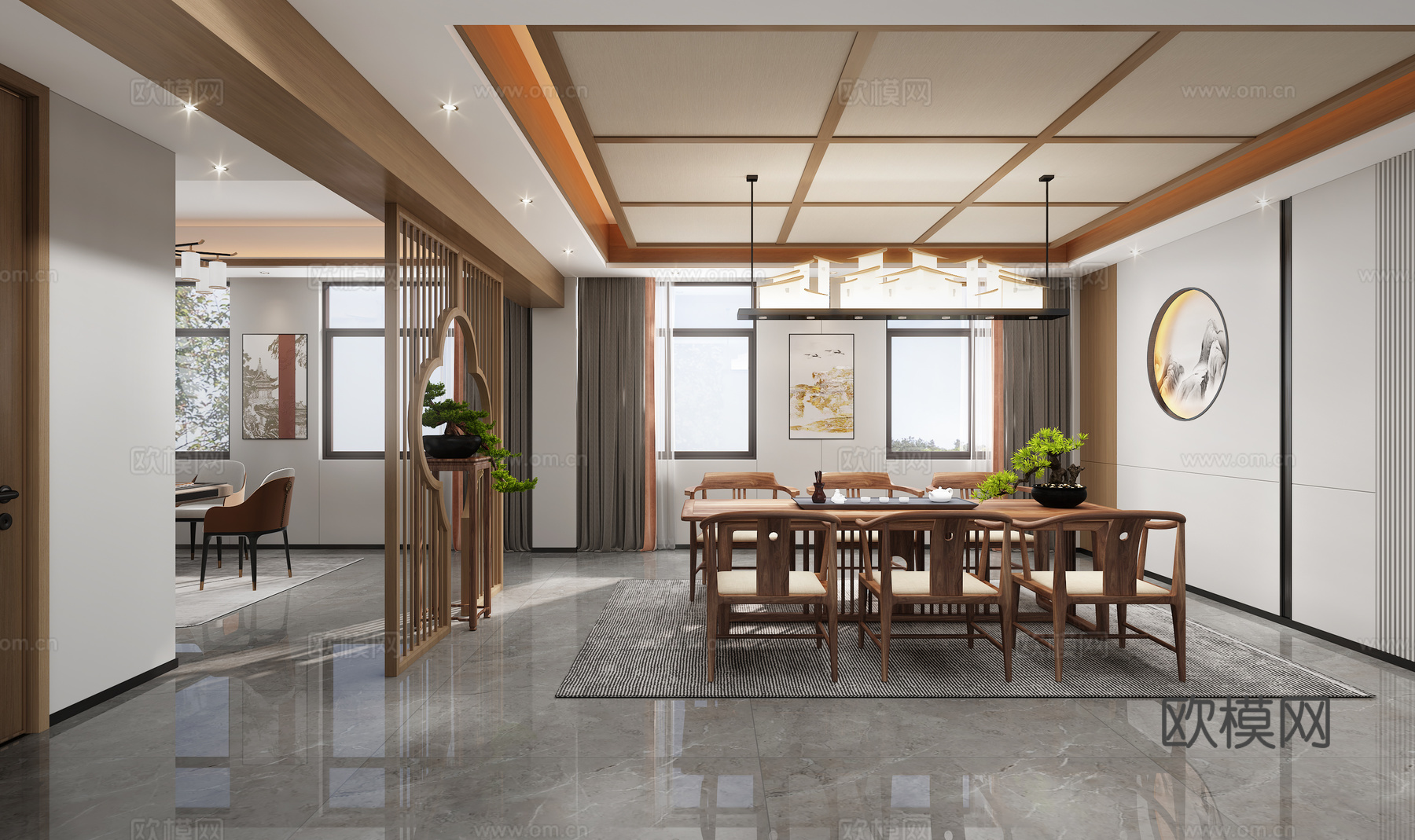 新中式民宿棋牌室茶室棋牌室包厢3d模型下载