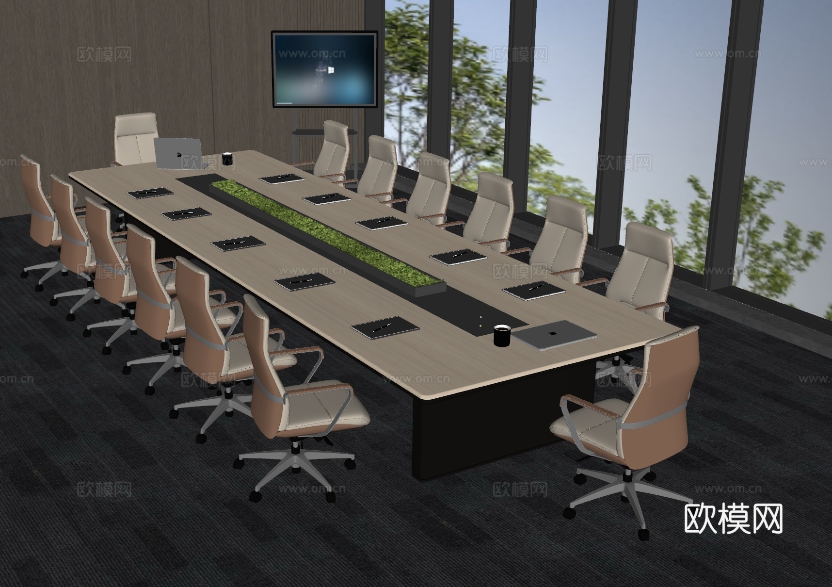 现代会议桌椅 办公桌椅组合 培训室桌椅 会议室 办公会议室su模型