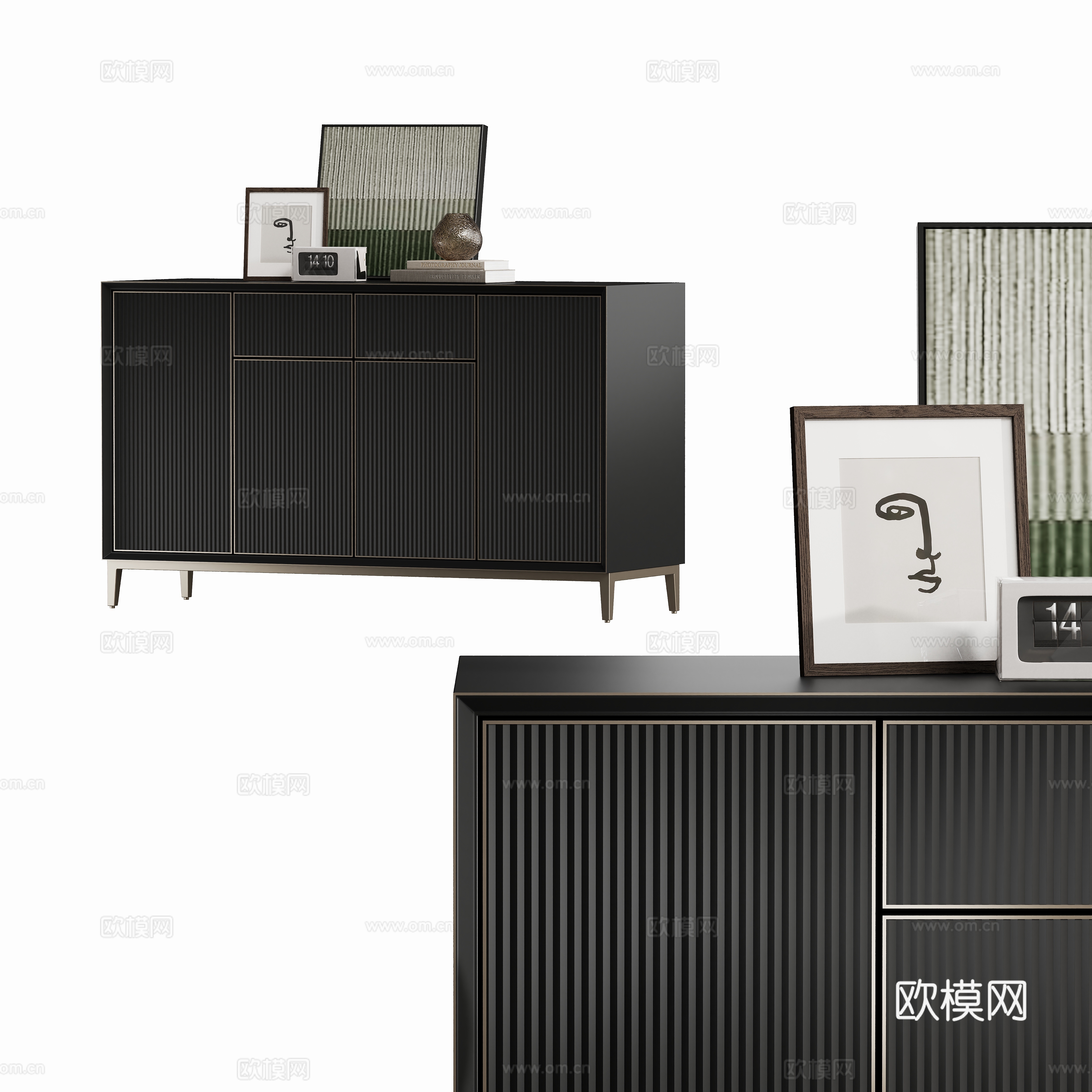 现代轻奢五斗柜玄关柜su模型