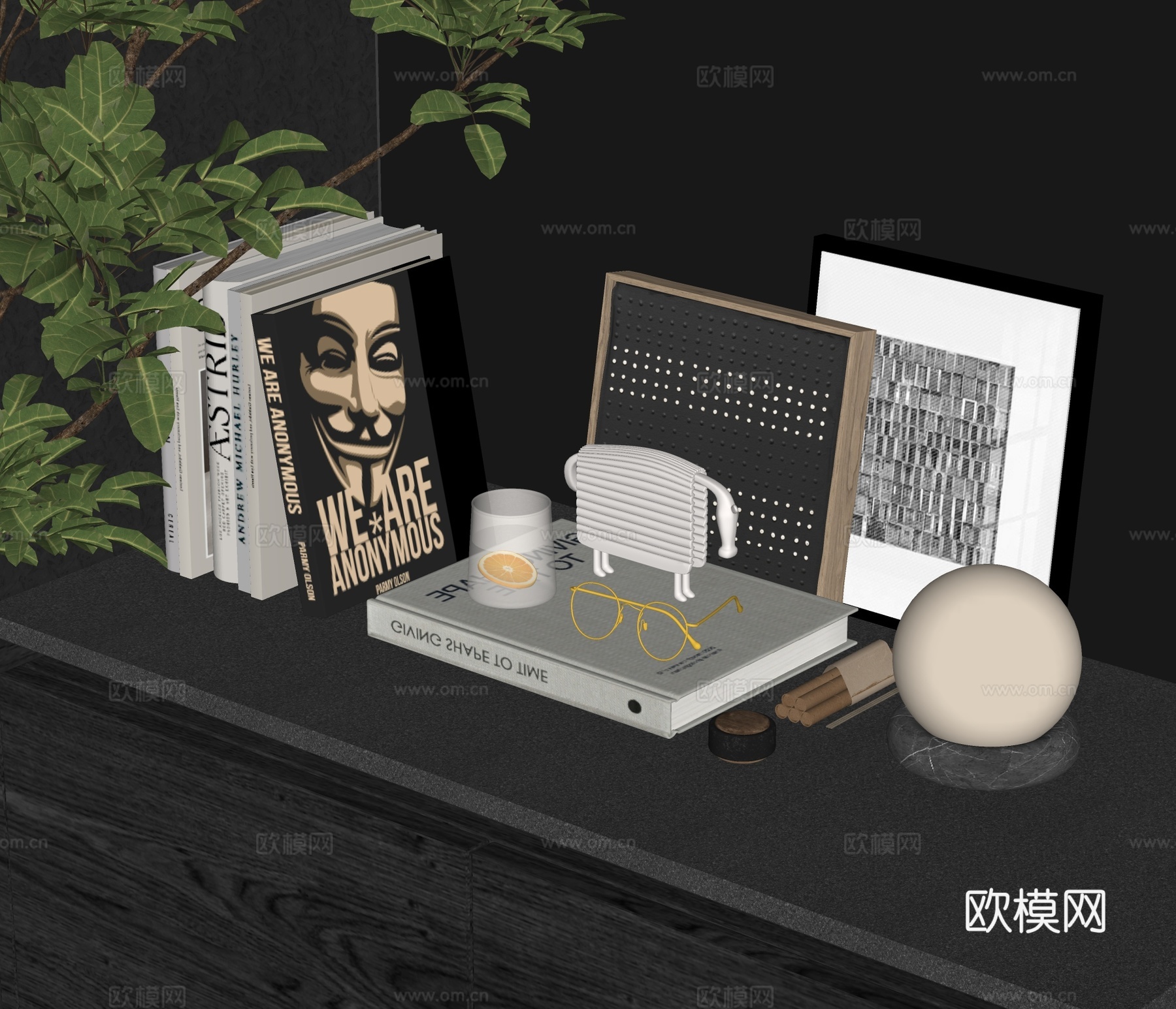 现代装饰品摆件书籍su模型