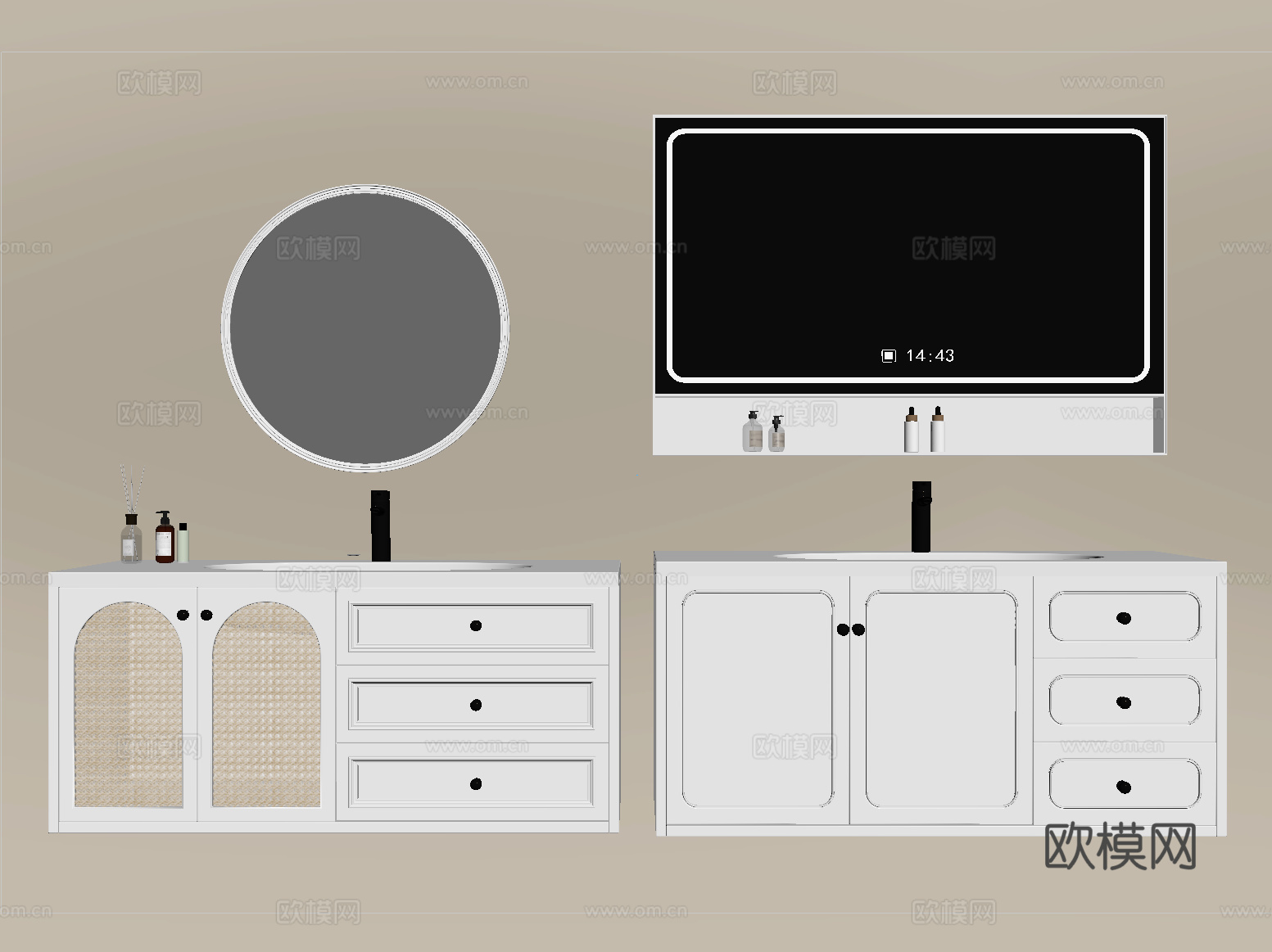 法式浴室柜  镜柜su模型