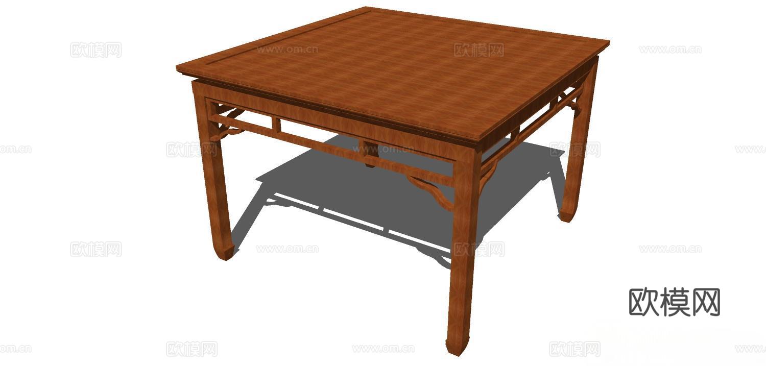 实木桌子 实木餐桌 家用桌子 桌子 新中式桌子su模型