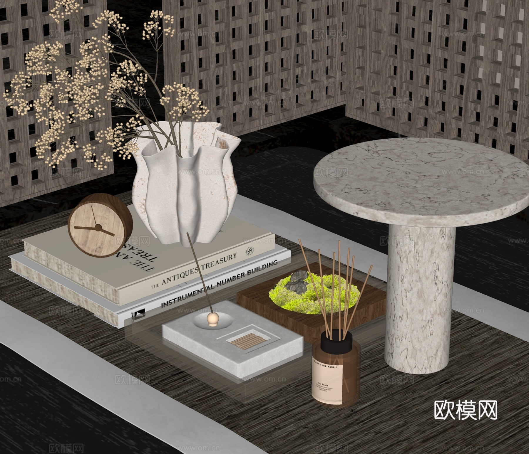 现代装饰品摆件台灯书籍花瓶su模型