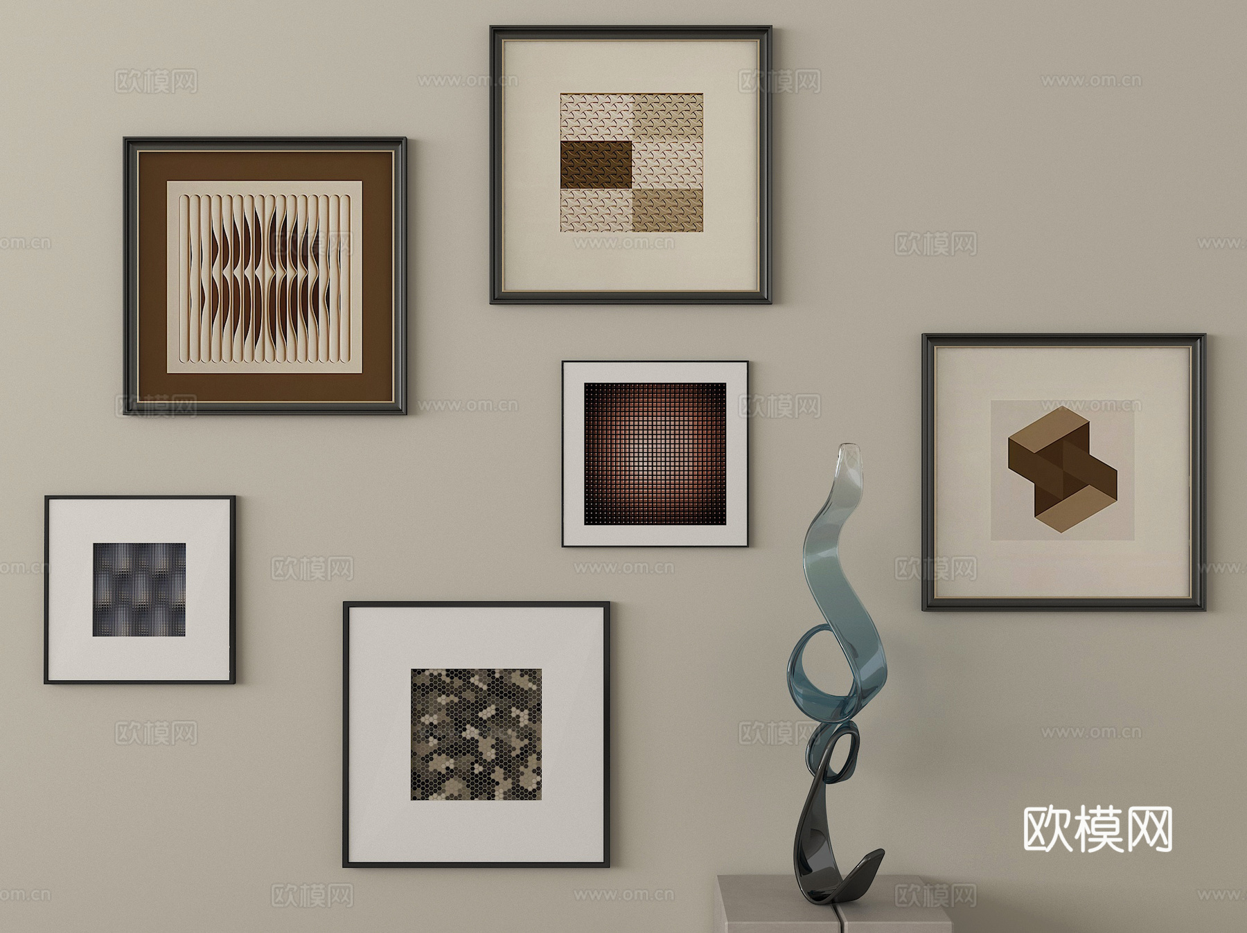 中古风挂画组合 装饰挂画su模型