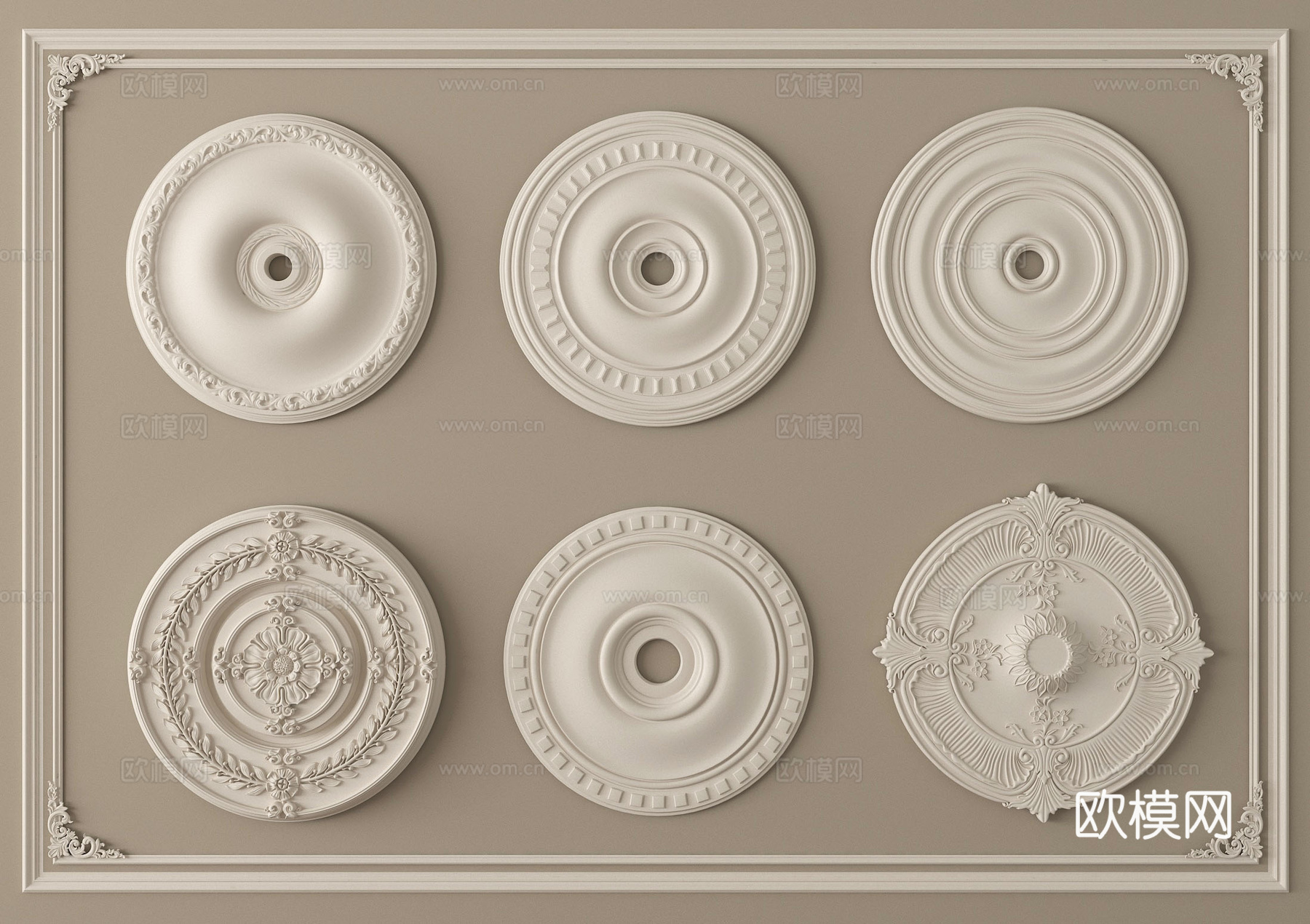 欧式雕花灯盘 灯盘底座 石膏构件su模型