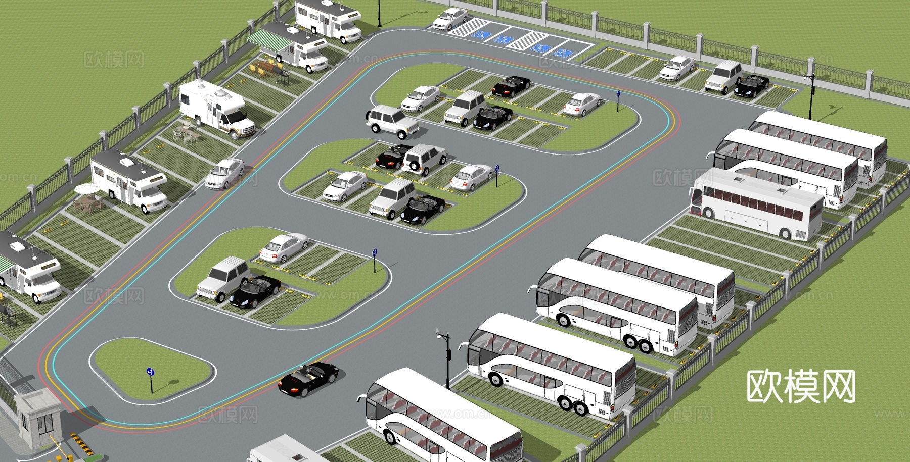 现代生态停车场 户外停车场 景区停车场su模型