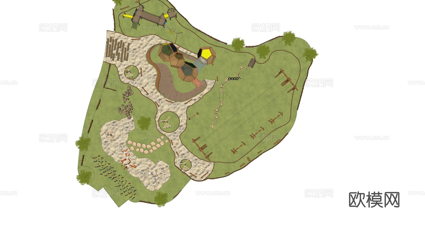 景观公园口袋公园 公园景观沙地 儿童游乐场地 滑梯沙地沙坑su模型