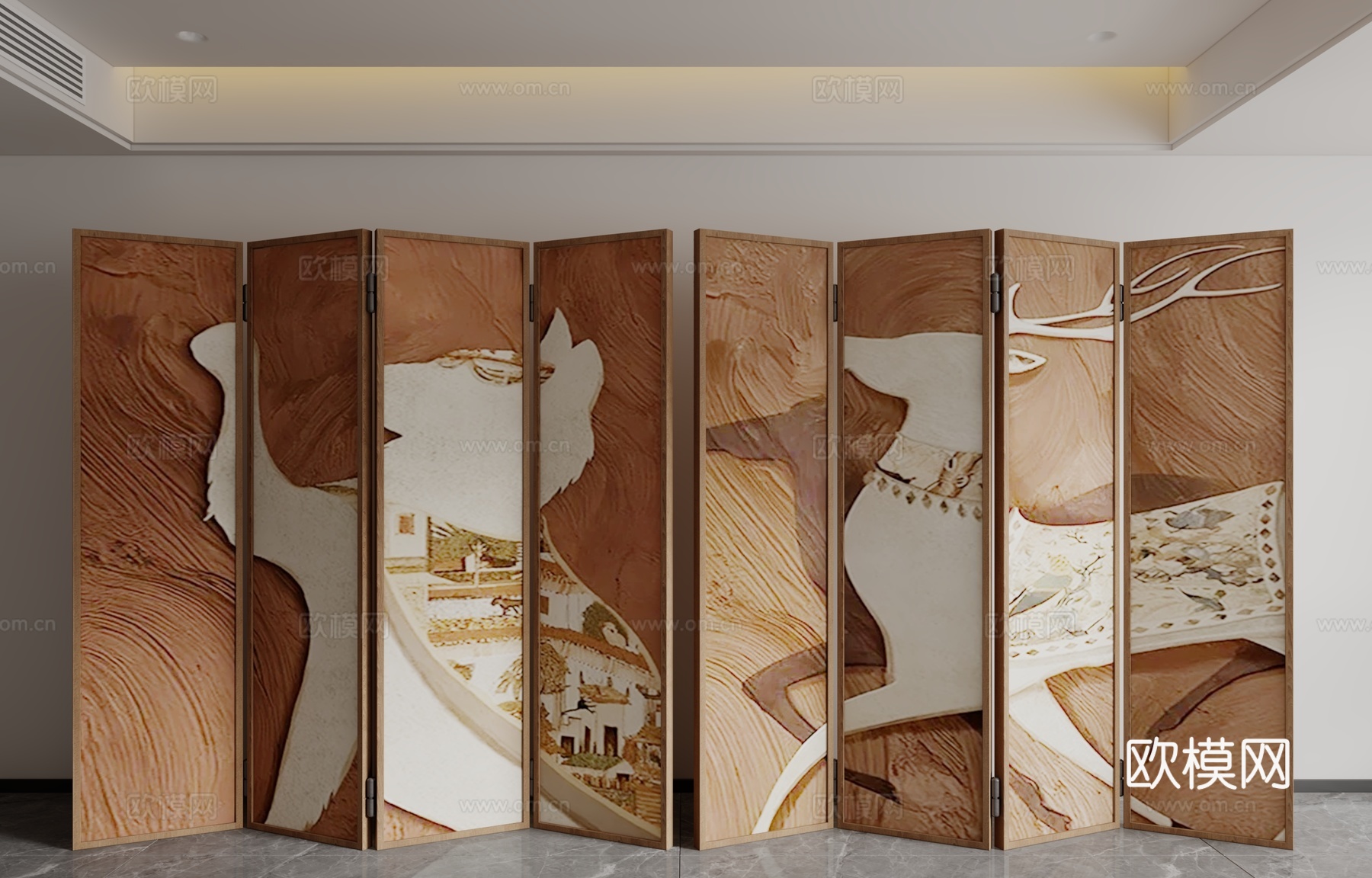 现代中古风屏风3d模型下载