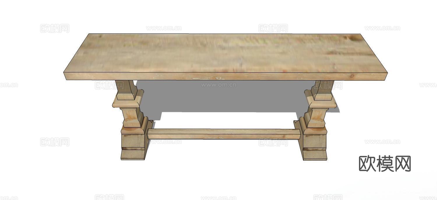 实木桌子 实木餐桌 家用桌子 桌子 新中式桌子su模型