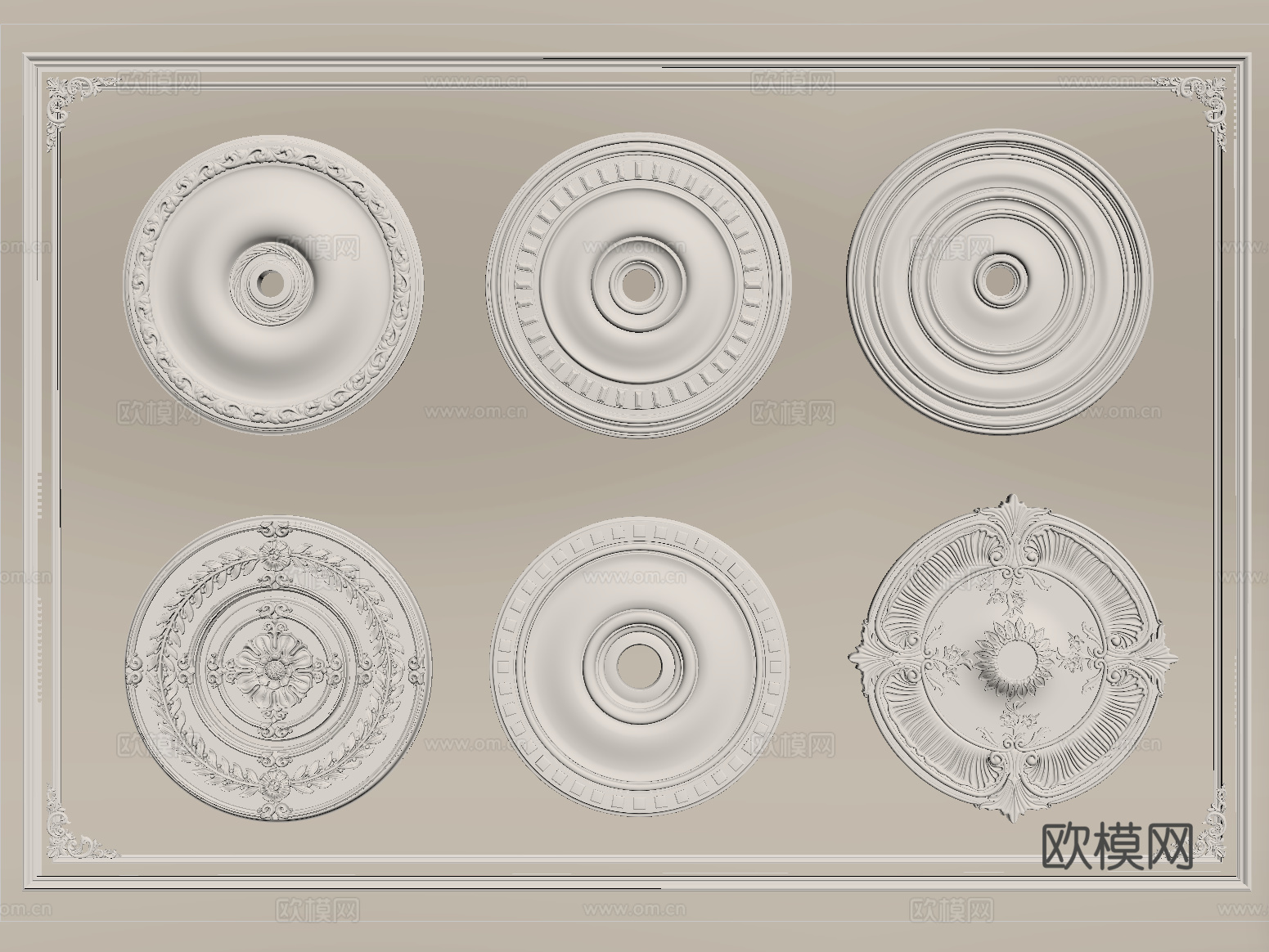 欧式雕花灯盘 灯盘底座 石膏构件su模型