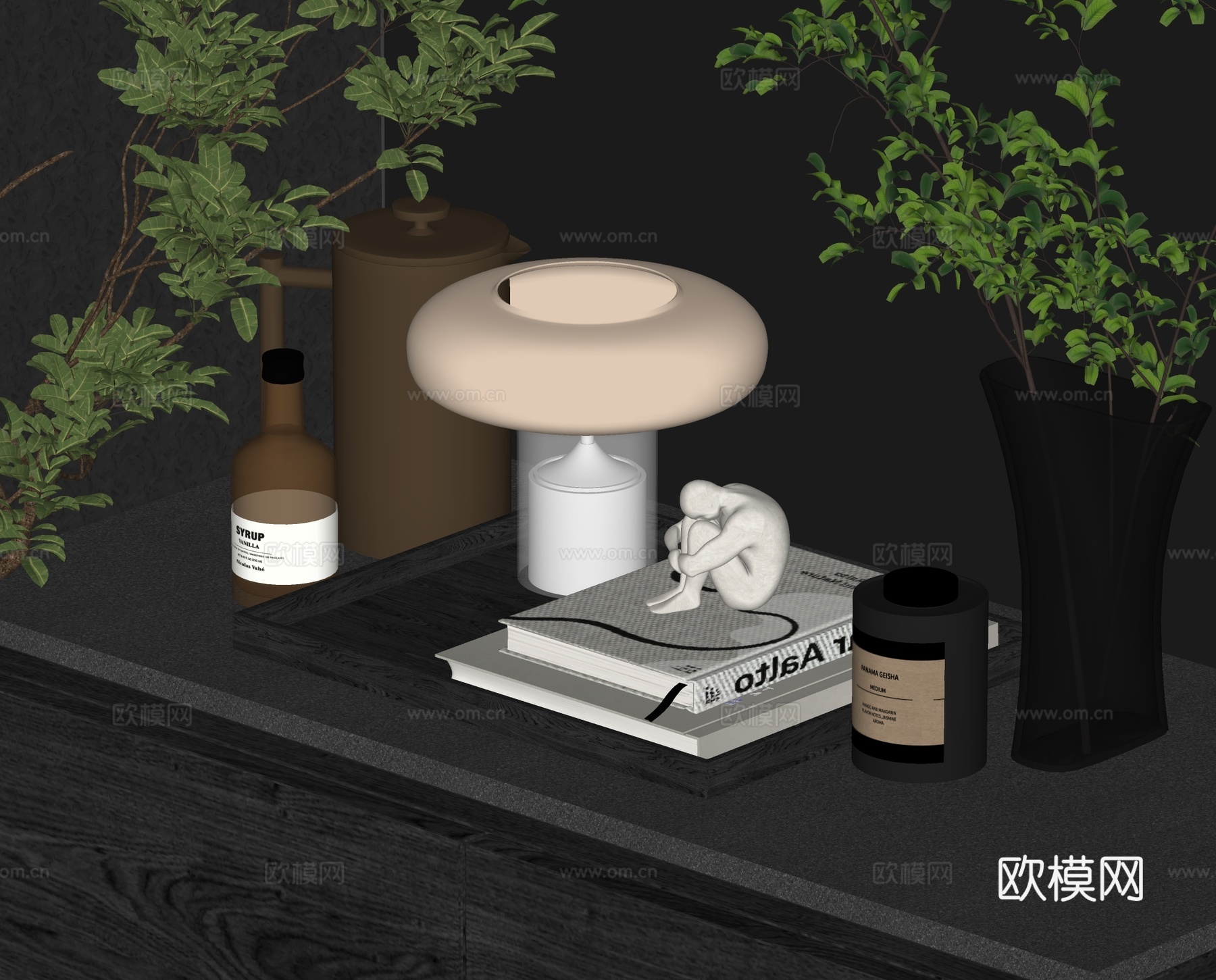现代装饰品摆件台灯书籍su模型