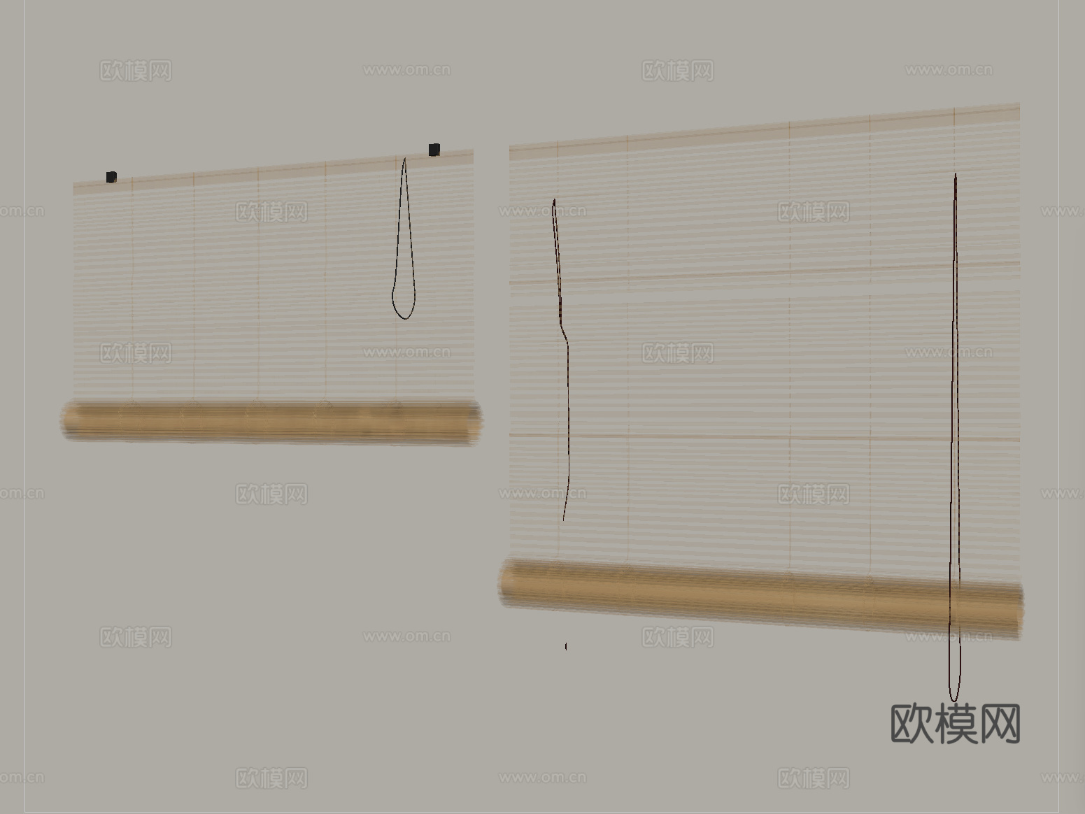 新中式百叶帘 窗帘 卷帘 竹帘su模型