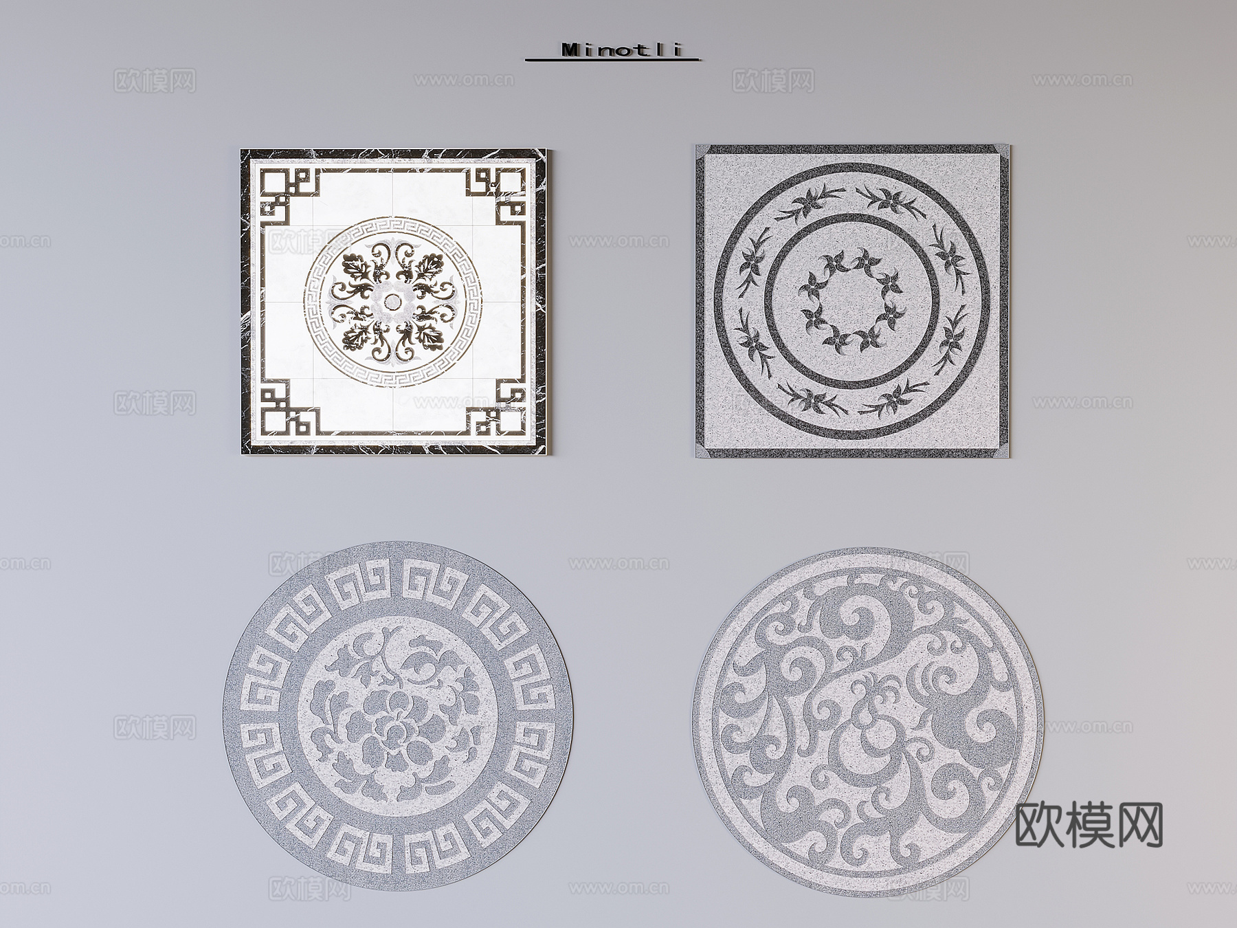 中式庭院复古地砖 耐磨地铺石拼花砖 新中式防滑石英砖su模型