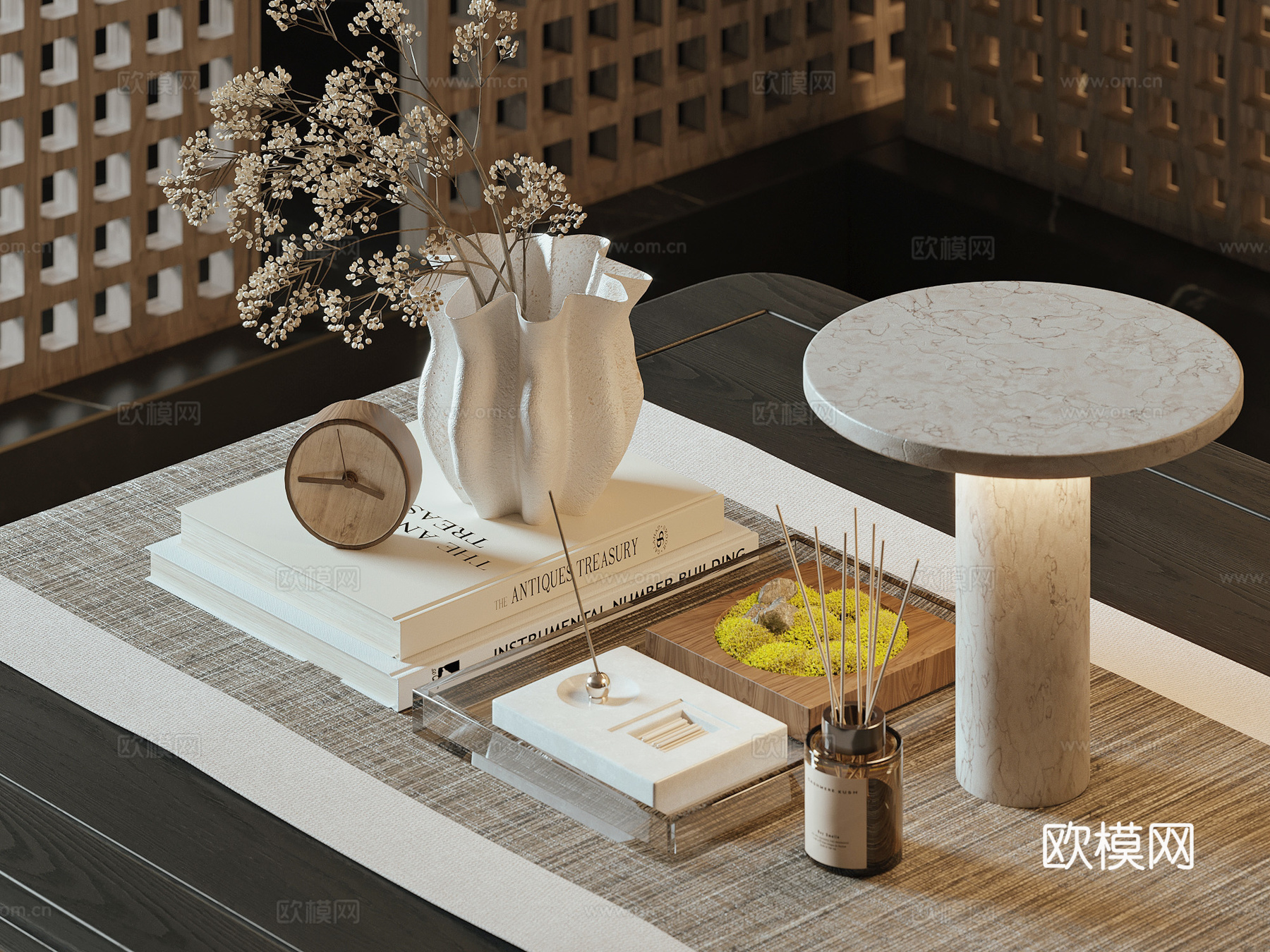 现代装饰品摆件台灯书籍花瓶su模型