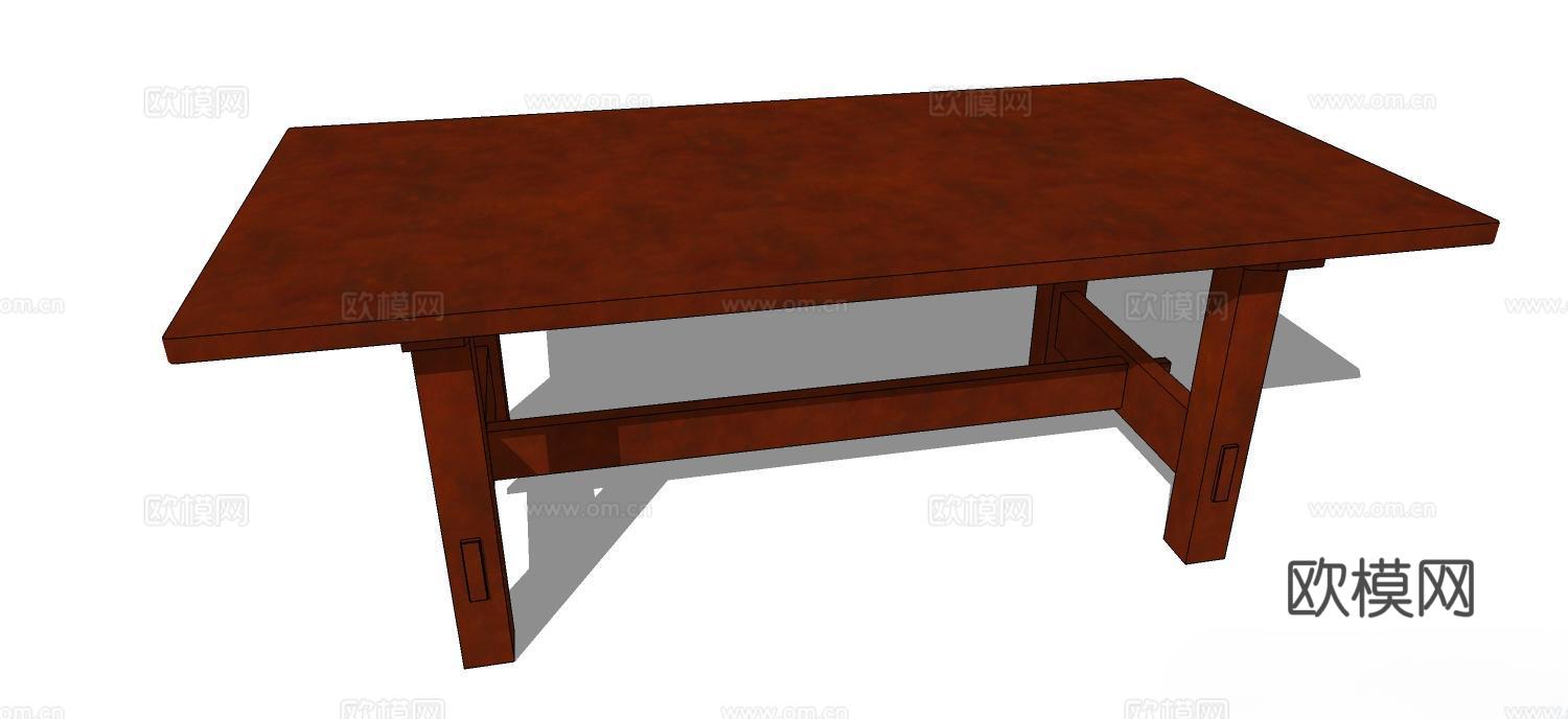 实木桌子 实木餐桌 家用桌子 桌子 新中式桌子su模型