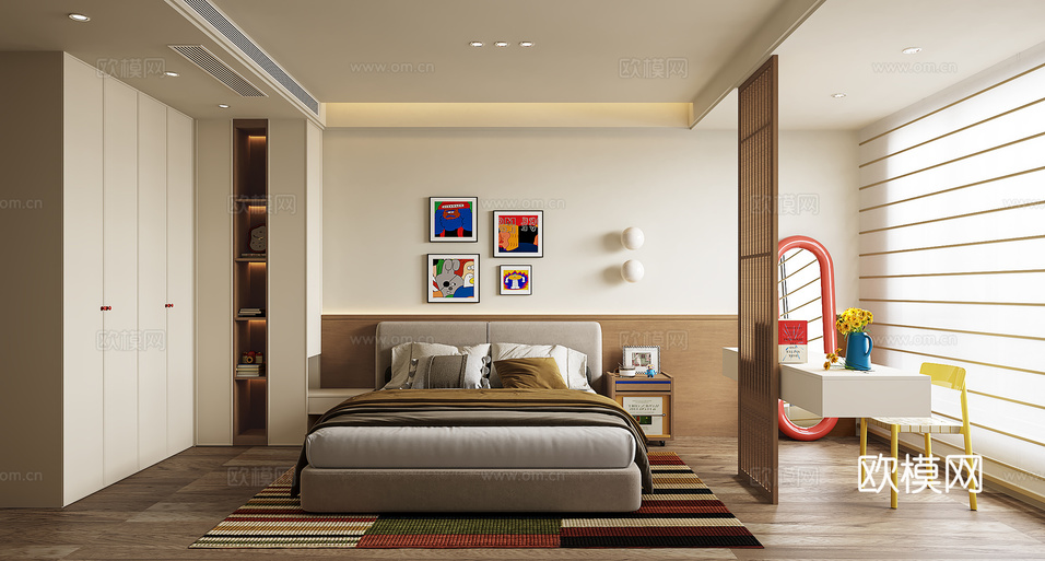 包豪斯卧室3d模型下载_ID16128206_3dmax免费模型-欧模网
